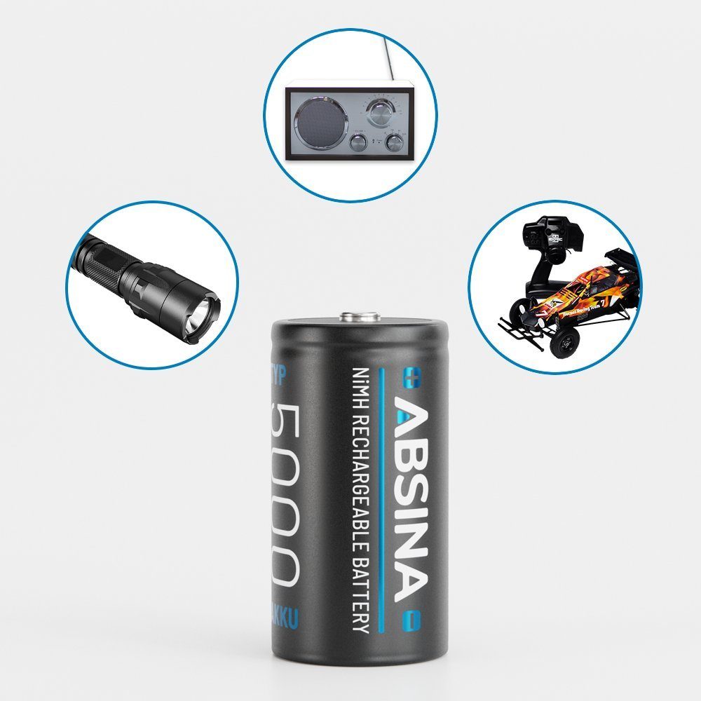 ABSINA 8x Batterien LR 14 wiederaufladbar 5000 mit geringer Selbstentladung Akku