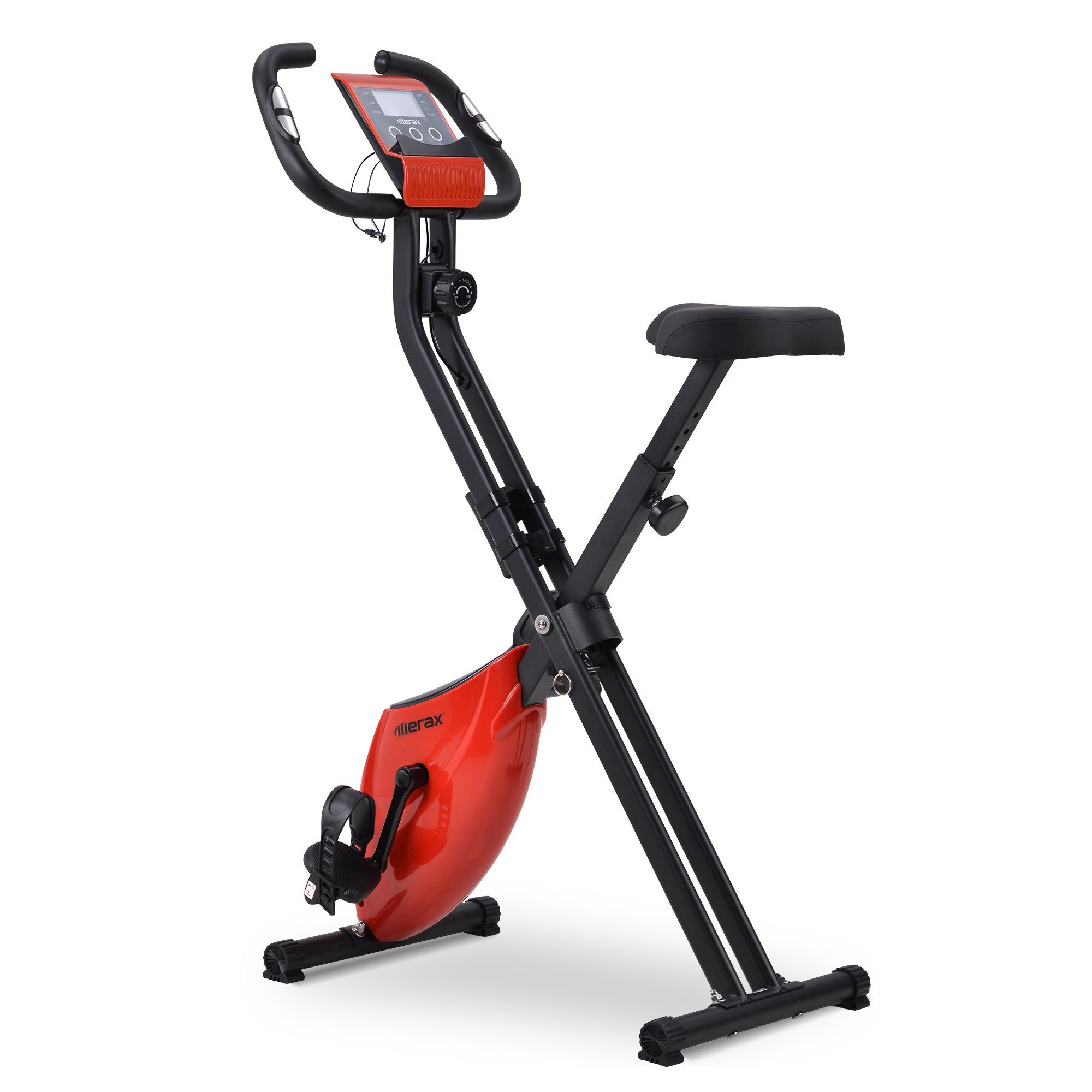 Merax Heimtrainer Fitness Heimtrainer klappbar X Bike mit gepolstertem Sitz, LCD-Display, verstellbare Widerstandstufen, mit Handpulssensoren