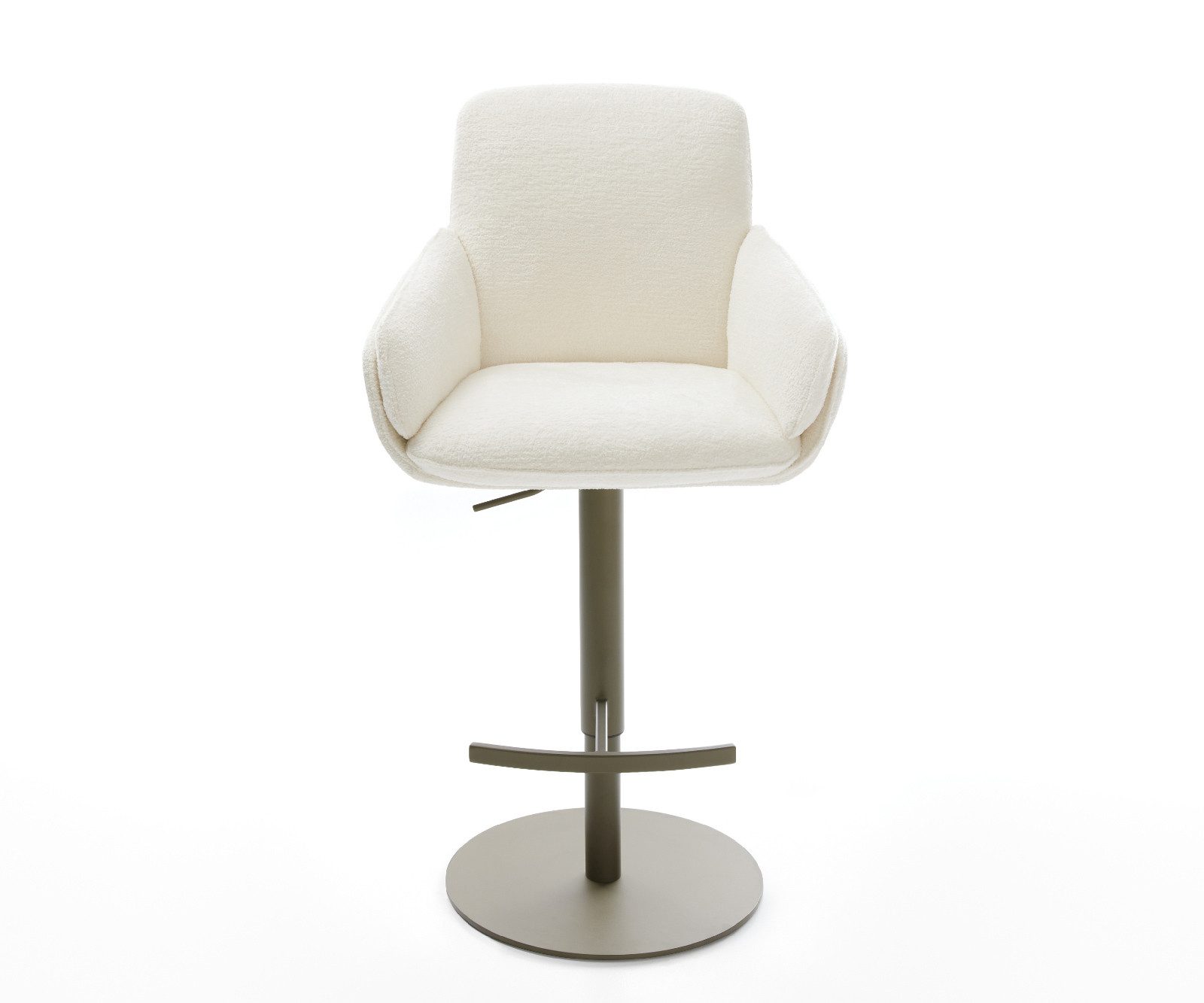 DELIFE Barhocker Luan-Flex, Drehfuß höhenverstellbar Metall Titanfarben Bouclé Soft Beige