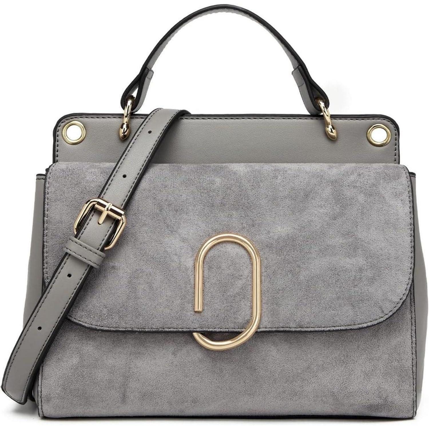 Henkeltasche Damen Handtasche Klein Elegante Umhängetasche Grau Kunstleder