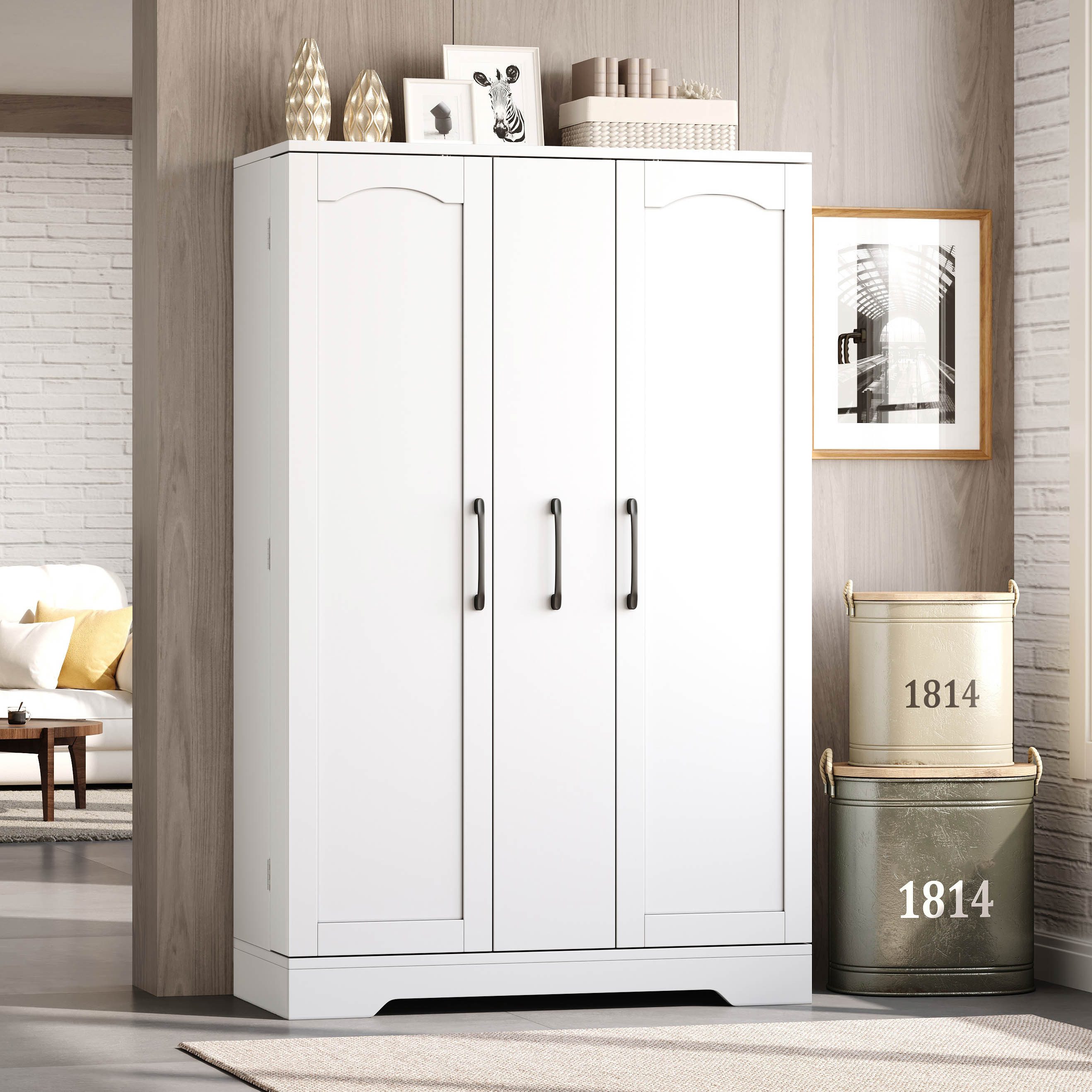 HAUSS SPOLE Hochschrank Doppeltürschrank 120×78×35cm mit Gewürzregalen,Küchenschrank in Weiß (Vorratsschrank Mehrzweckschrank 120×78×35cm mit 4-stufigem Vertikalauszug) Küchenhochschrank mit Ablagefläche für Küche und Wohnbereich