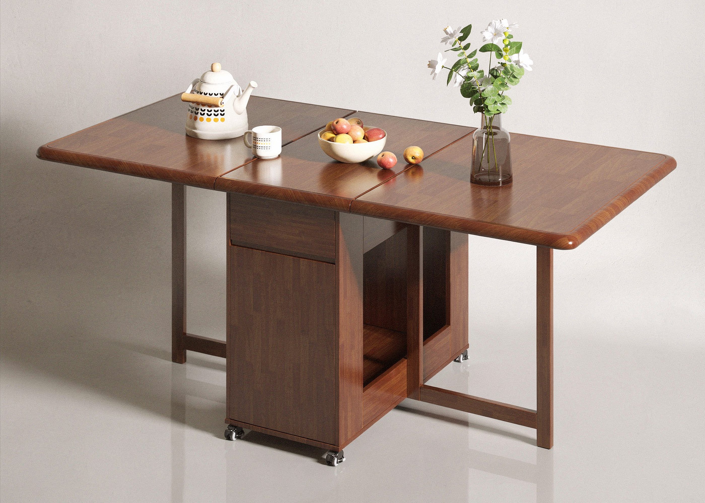 oleyluckidea Esstisch klappbar Massivholz Klapptisch 130 cm mit Stauraum & Rollen Nussbaum (Set, 0-St., ein Esstisch), Breite 13Ocm