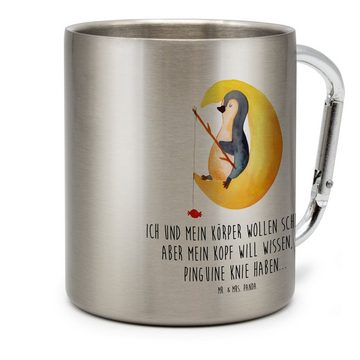 Mr. & Mrs. Panda Tasse Pinguin Mond - Transparent - Geschenk, Outdoor, Süßigkeiten, Becher, Edelstahl, Karabinerhaken