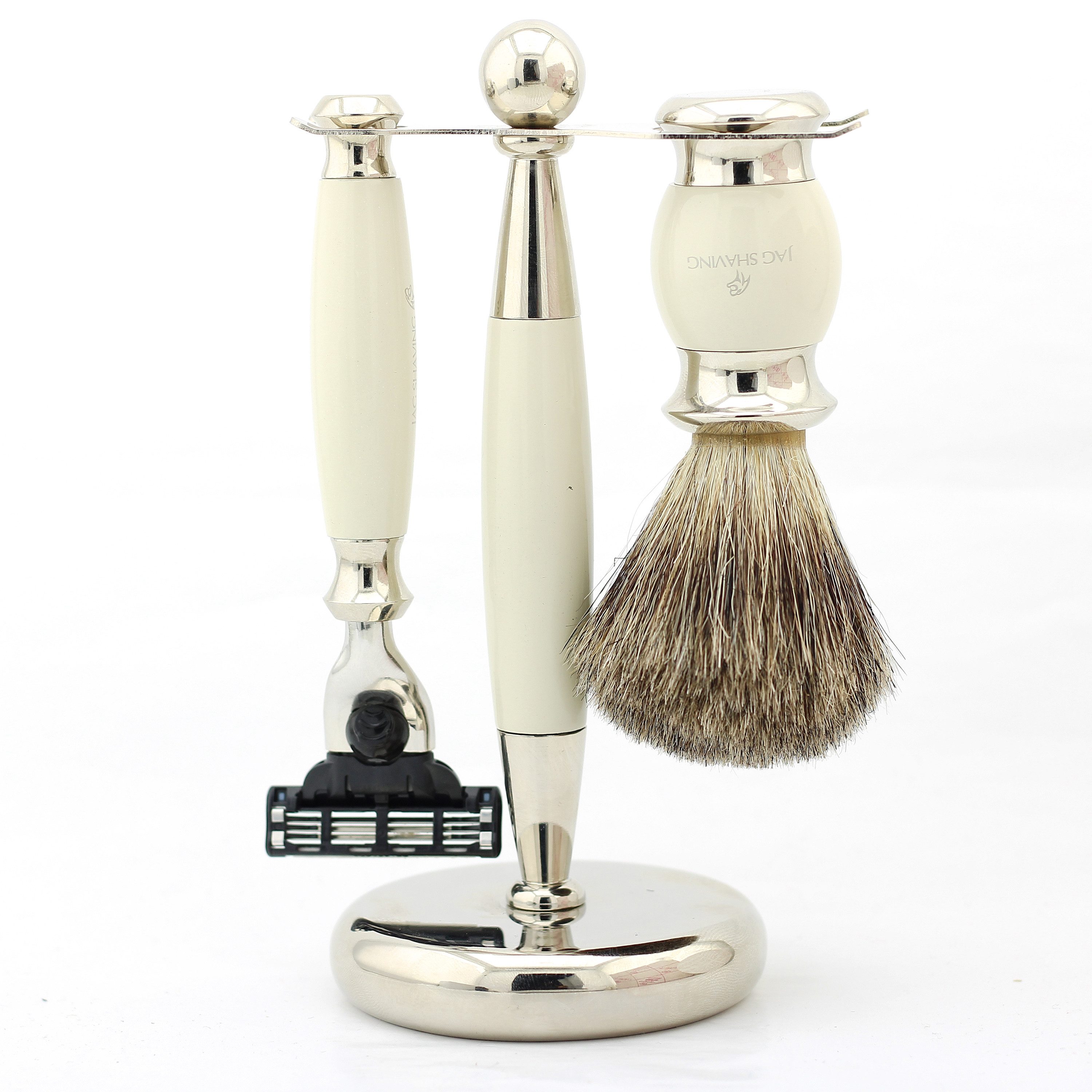 Rasierset 3-teiliges Rasier-Set, 2-in-1-Rasierpinsel mit Ständer Mach3-Rasierer