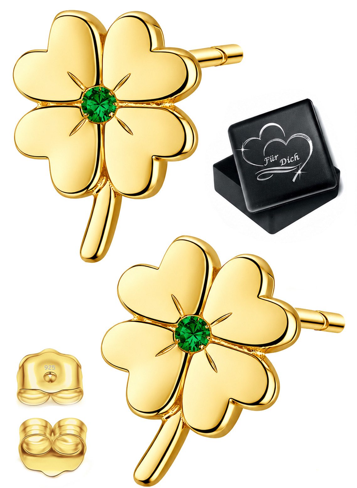 Limana Paar Ohrstecker Glücks Kleeblatt Mädchen Ohrringe 925 Silber Geschenk Schmuck (Kinder Silberschmuck inkl. Dose), Ostern Weihnachten Geburtstag Einschulung Schulanfang