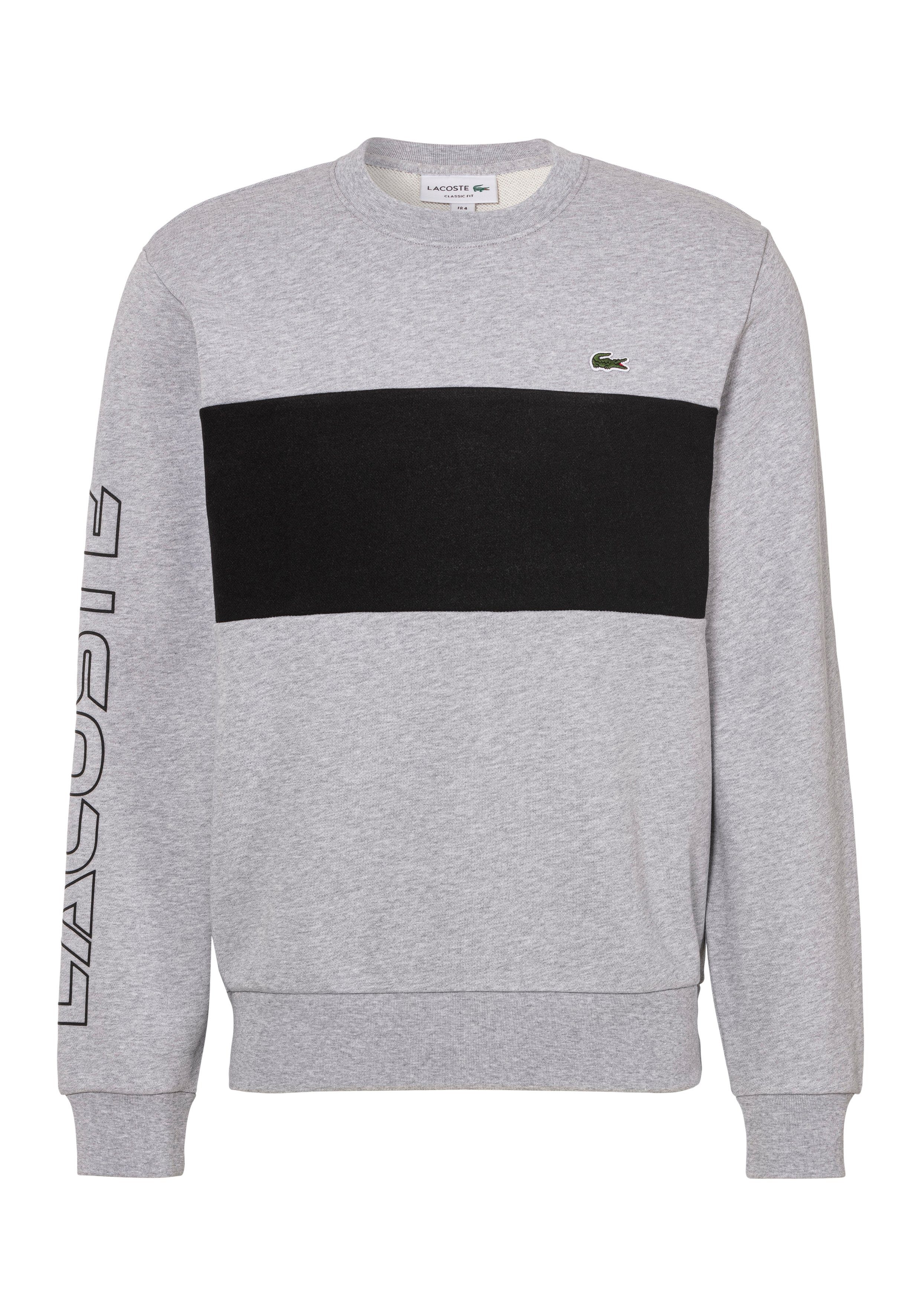 Lacoste Sweatshirt SWEATSHIRT mit modischem grau Logoschriftzug dem Ärmel auf