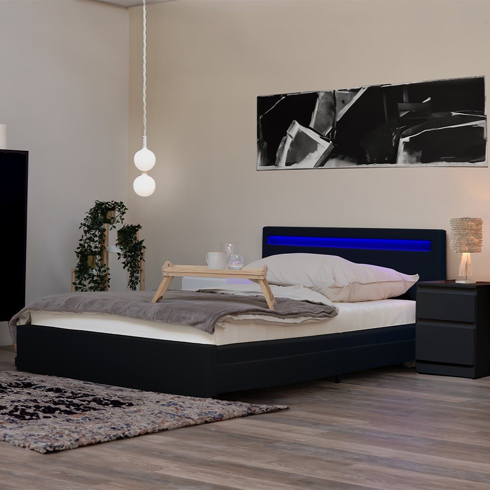 HOME DELUXE Bett LED Bett NUBE mit Schubladen (Set, 2-tlg., bett mit Schubladen und Lattenrost), mit Bettkasten und Lattenrost, Варианты mit oder ohne Matratze