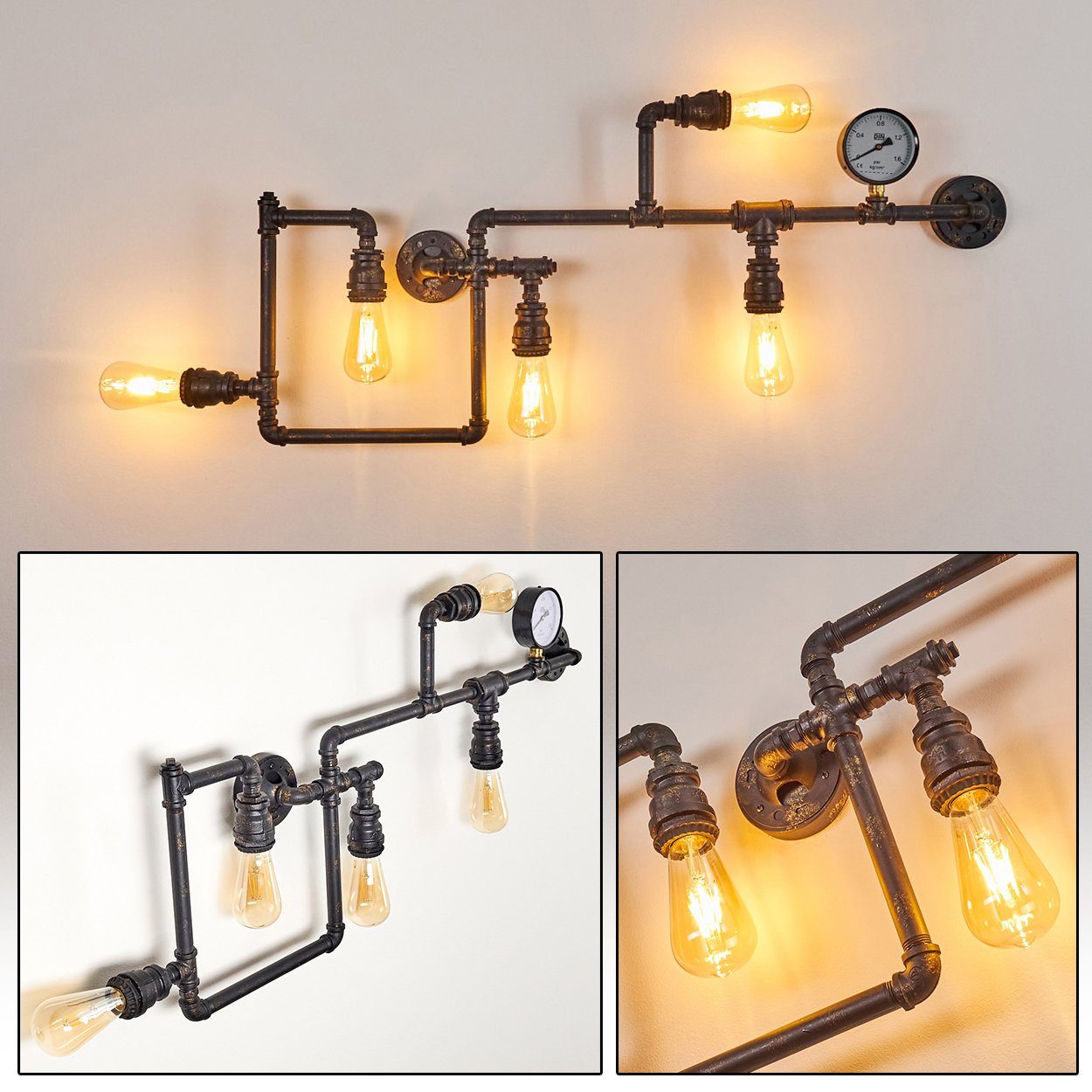 hofstein Wandleuchte »Sabbia« moderne Wandlampe aus Metall Schwarz/Gold, ohne Leuchtmittel, 5xE27, Wandspot im Retro/Vintage Design m. dekorativer Anzeige