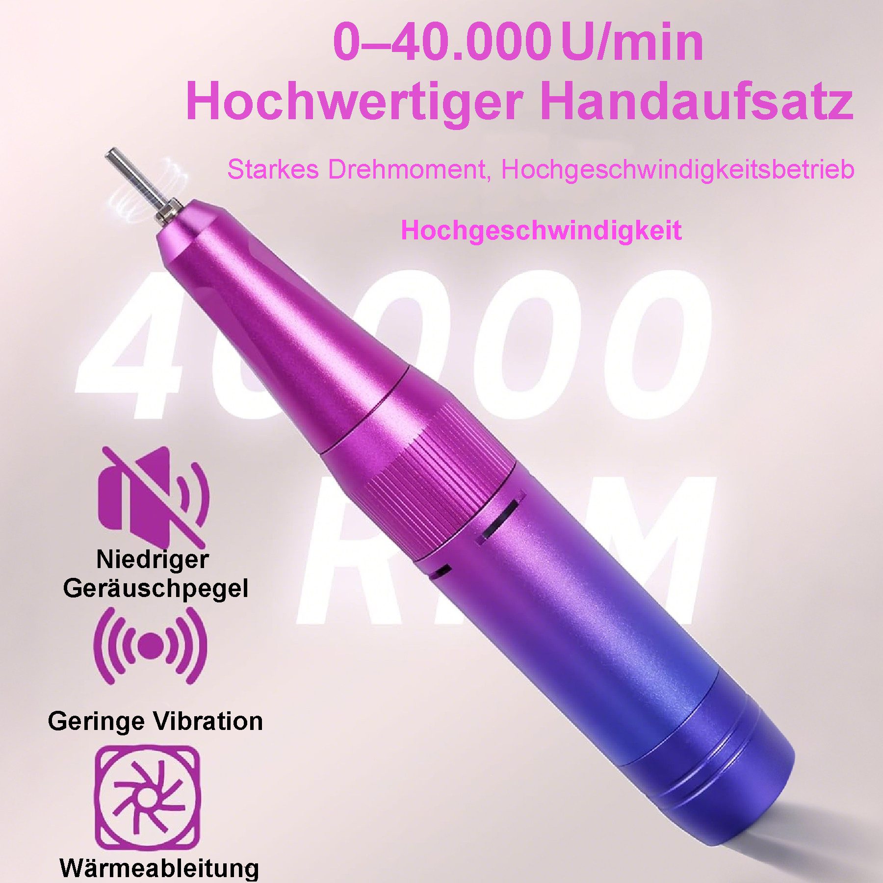 Senmudi Maniküre-Pediküre-Set Elektrische Nagelfeile,Nagelfräser für Gelnägel &Acrynägel 40000 U/min, mit Akku Fräser Set mit LED-Display, 6 Bits Geeignet für Nagelstudio und DIY