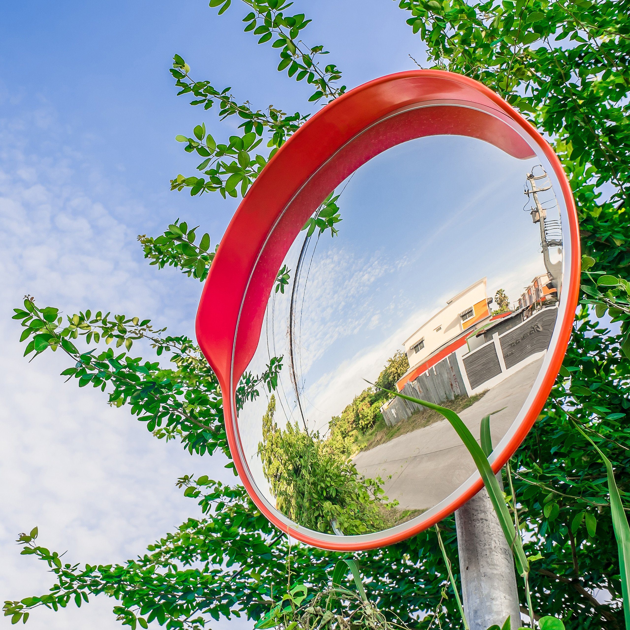 Verkehrsspiegel Wandspiegel relaxdays 60 cm rot