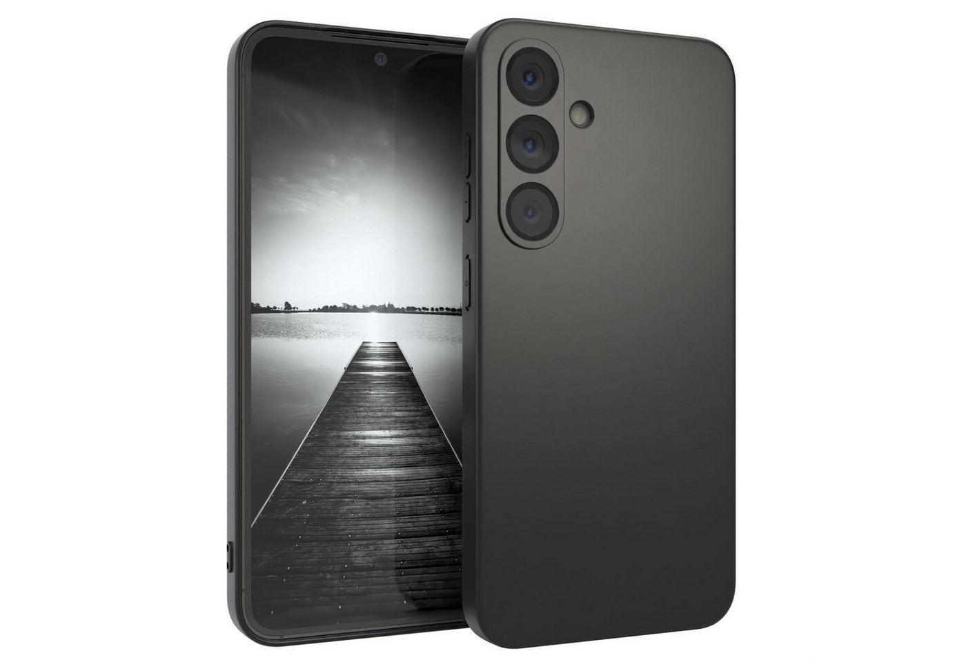 EAZY CASE Handyhülle Slimcover Solid Schwarz für Galaxy S25 Serie 6,2 Zoll, schwarze Hülle Ultra Dünn Silikon Backcover TPU Telefonhülle Solid