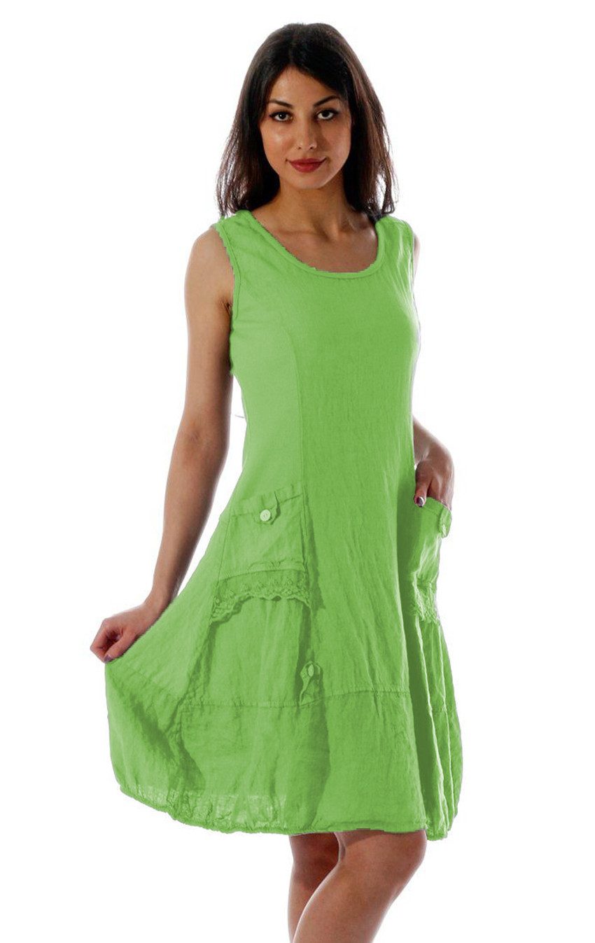 Charis Moda Sommerkleid Leinen Kleid ärmellos günstig online kaufen