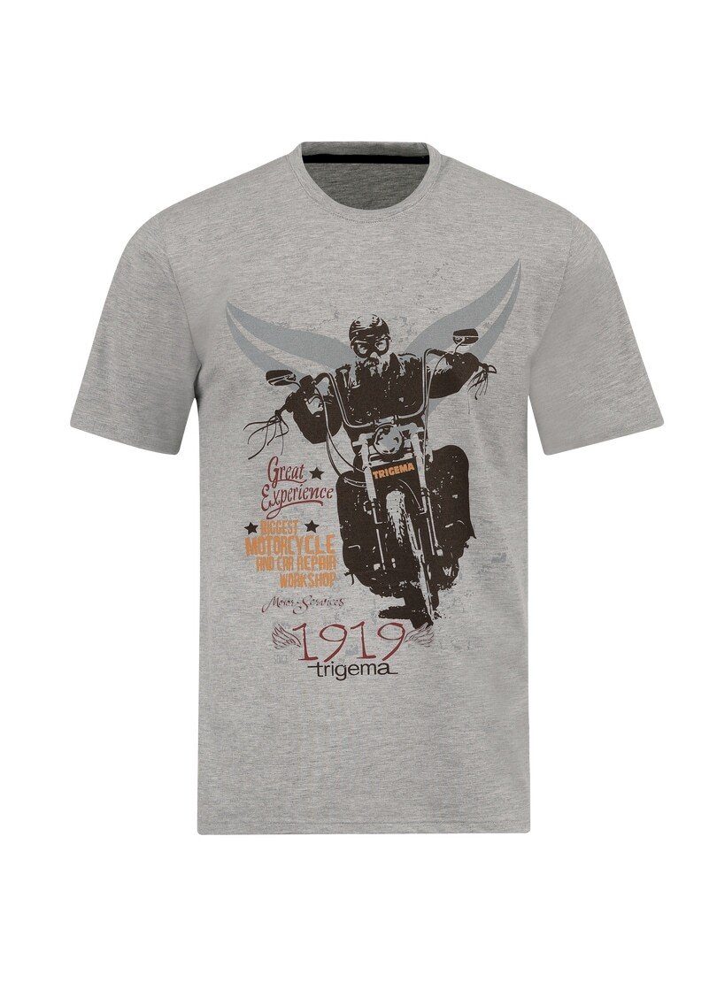Trigema T-Shirt TRIGEMA Motorrad-Print mit grau-melange T-Shirt