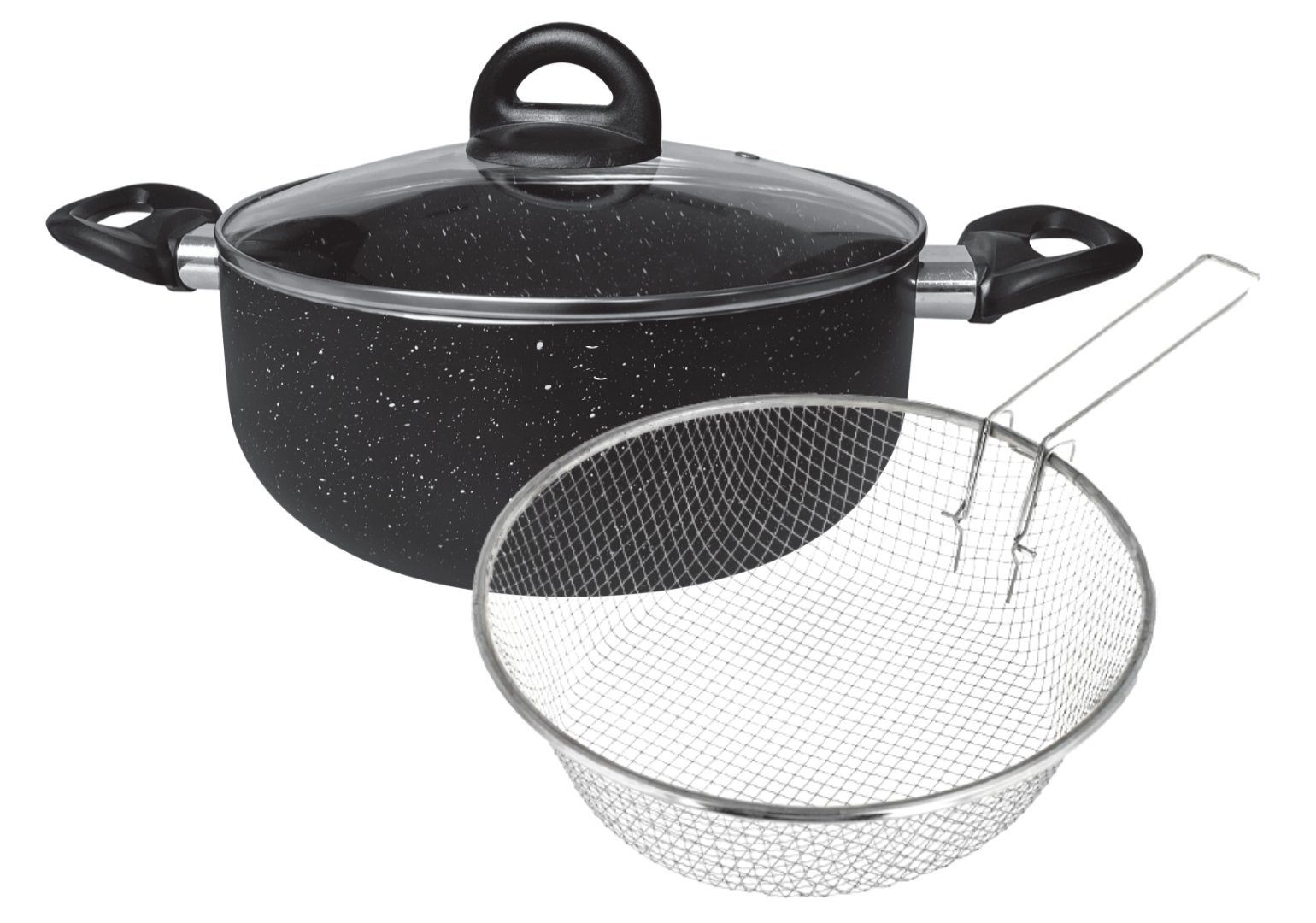 Cheffinger Frittiertopf Frittiertopf 3 tlg Korb Fritteuse Pommes Induktion Sieb Deckel