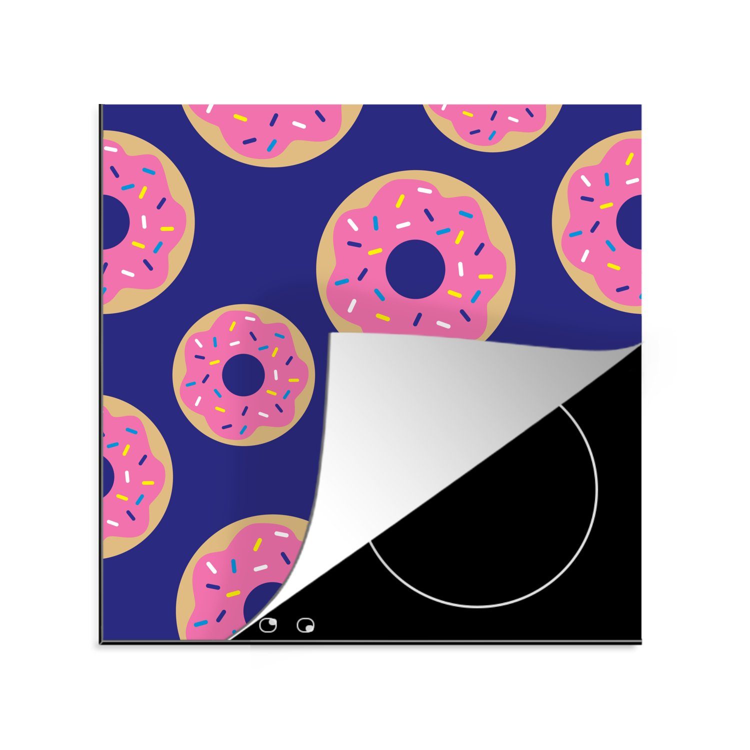MuchoWow Herdblende-/Abdeckplatte Design - Donut - Blau, Vinyl, (1 tlg), 78x78 cm, Ceranfeldabdeckung, Arbeitsplatte für küche
