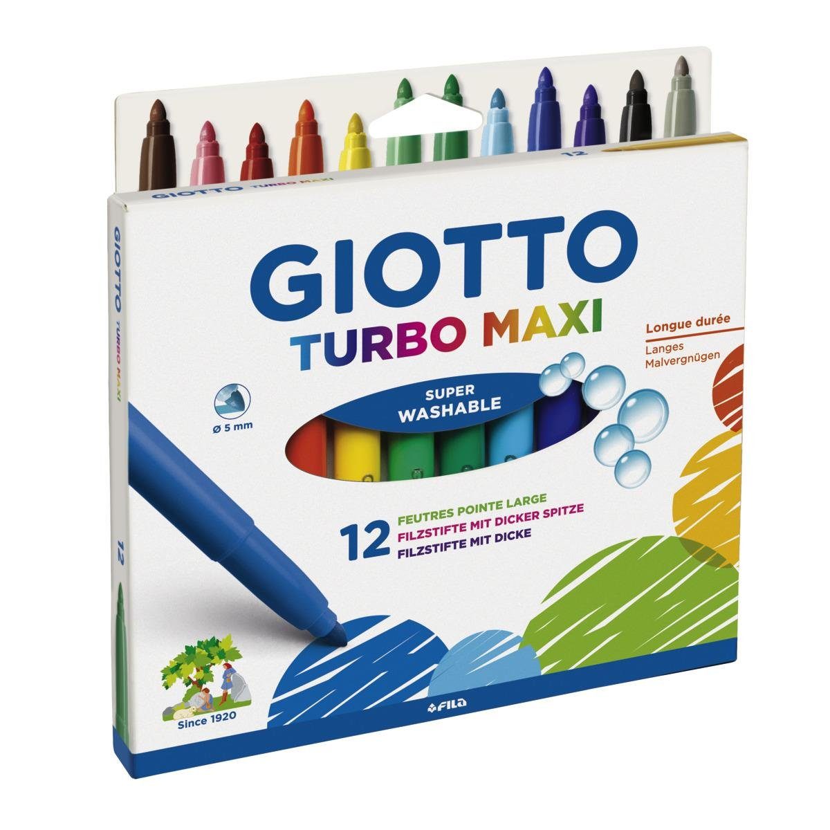 GIOTTO Malstift Turbo Maxi Fasermaler 5mm Breite 12 Stück bunt