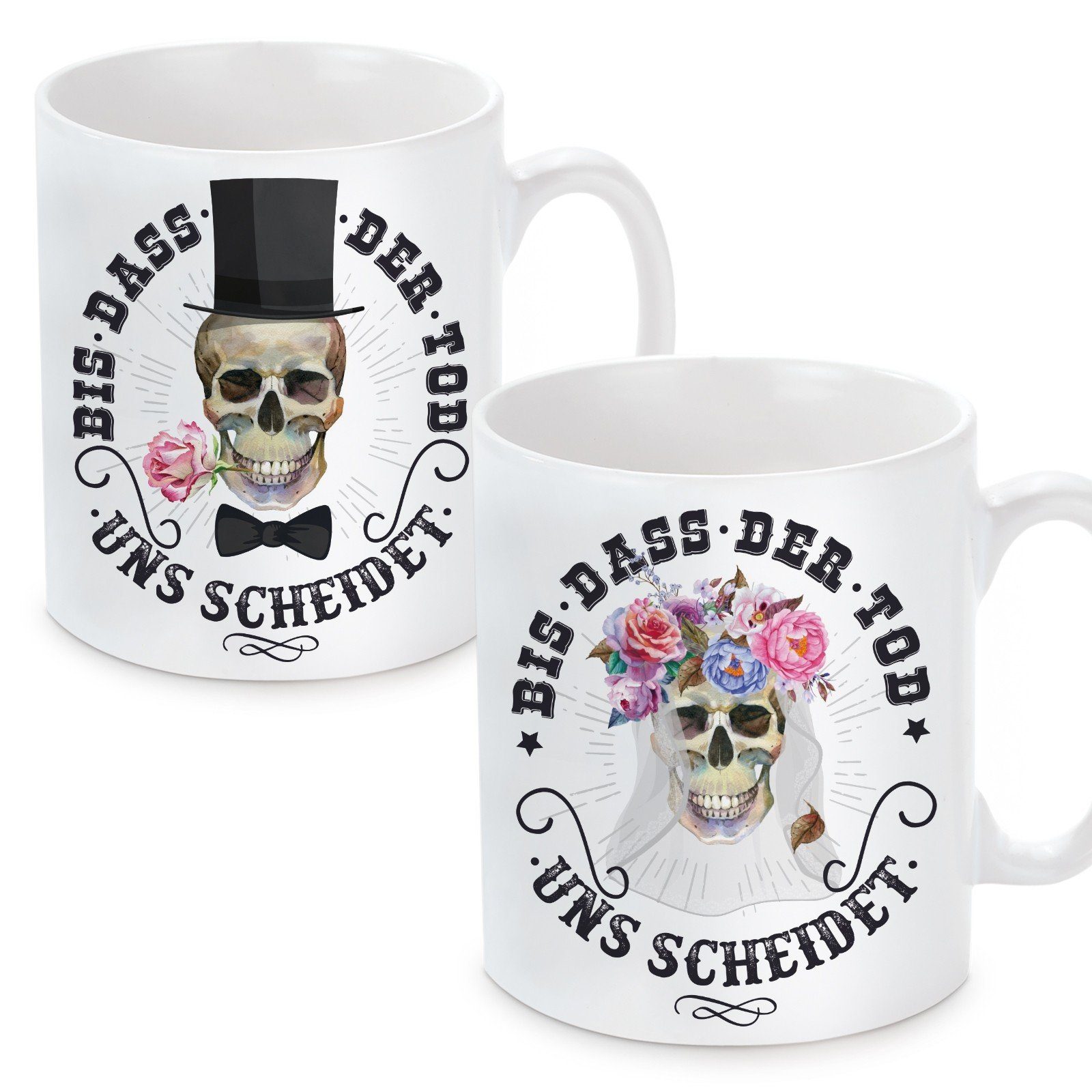 Herzbotschaft Tasse Kaffeebecher 2er Set mit Motiv Bis dass der Tod uns scheidet, Keramik, Kaffeetasse spülmaschinenfest und mikrowellengeeignet