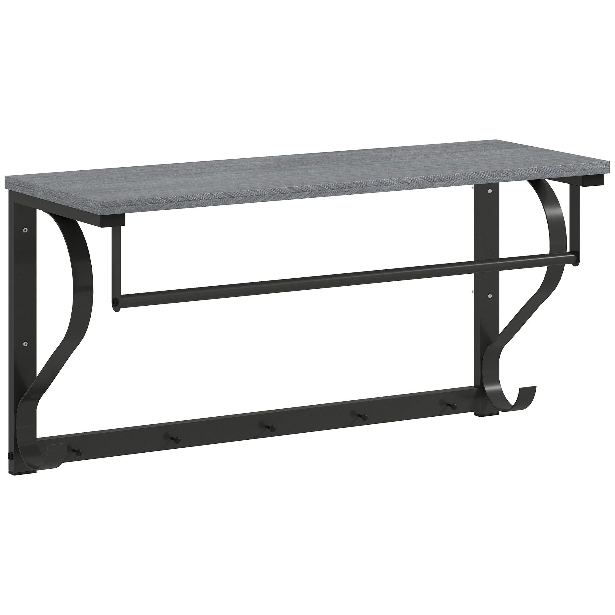 HOMCOM Garderobenleiste Ablage mit 5 Haken und Stange, 70 cm, Wandmontierter (Wandgarderobe, 1 St., Wandregal), für Flur, Wohnzimmer, Schlafzimmer, Badezimmer G – Bild 2 von 5