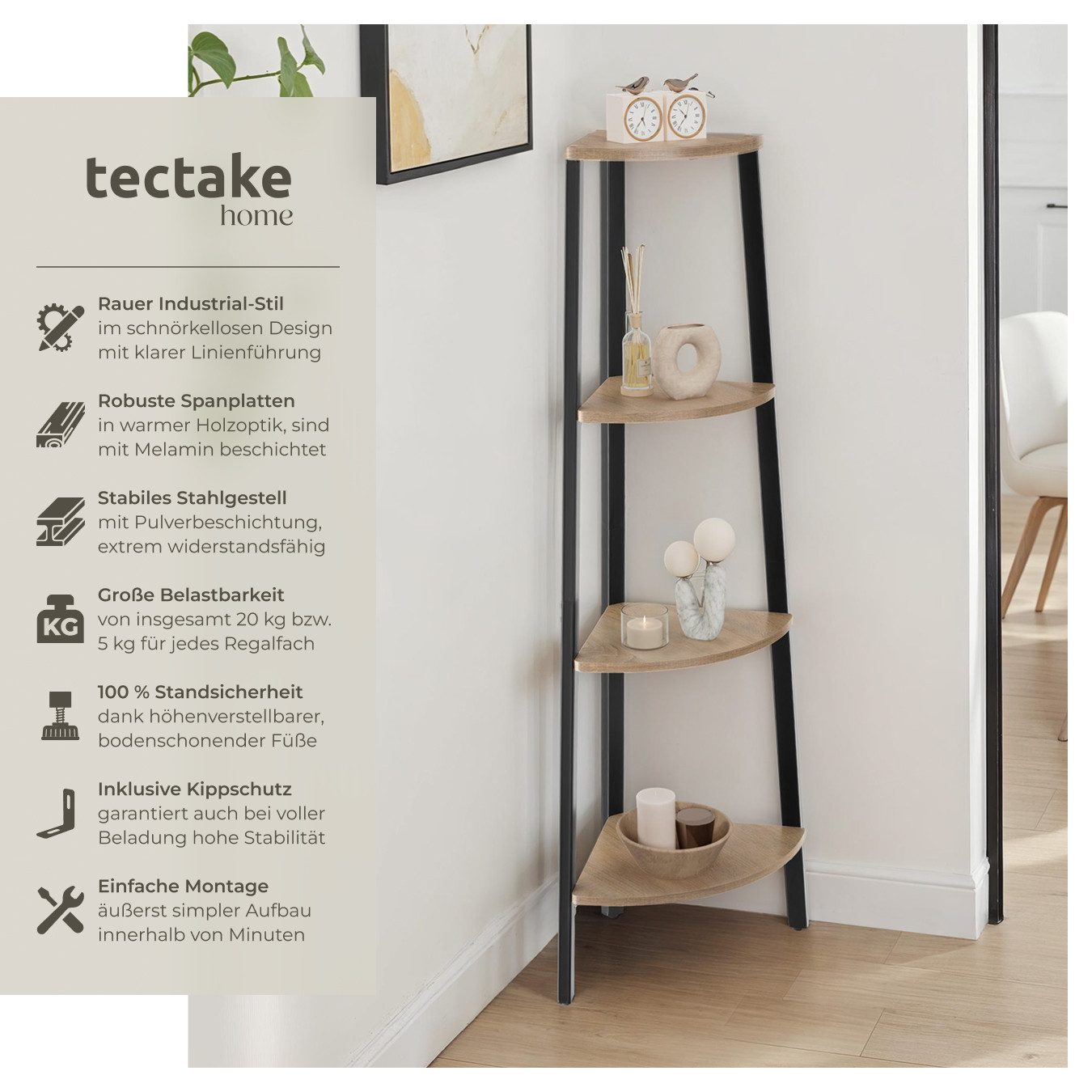 tectake Bücherregal Eckregal, Set 1-tlg., Industrial Style günstig online kaufen