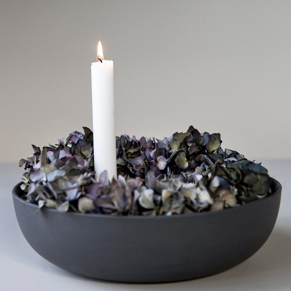 Storefactory Scandinavia Kerzenhalter Lidatorp XL Kerzenhalter, dunkelgrau,  Keramik, BxH 26 x 7 cm (1 St), Handgefertigt, daher ein Unikat