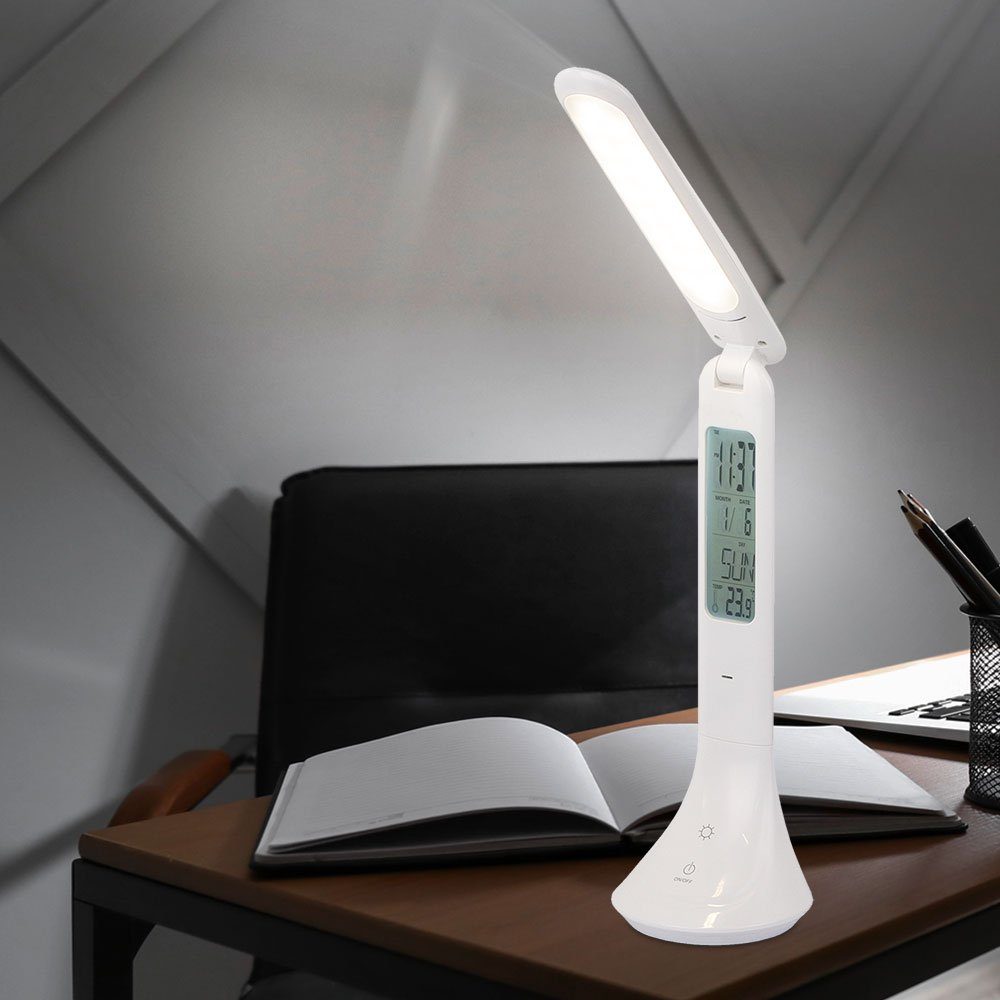 etc-shop verbaut, Lampe Zimmer LED-Leuchtmittel LED Neutralweiß, Schreibtischlampe, Arbeits Leuchte Temperatur fest Dimmer Touch Uhr Tisch
