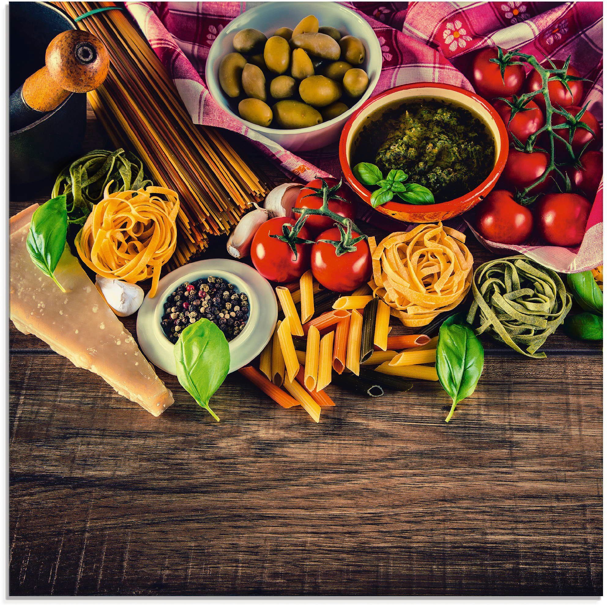 Artland Glasbild Italienisch mediterrane Lebensmittel, Lebensmittel günstig online kaufen