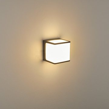 hofstein Außen-Wandleuchte »Avella« LED Außenmoderne Wandlampe aus Aluminiumin Anthrazit, 3000 Kelvin, 15 Watt, 800 Lumen, eckige für Terrasse/Hof/Haustür, IP54