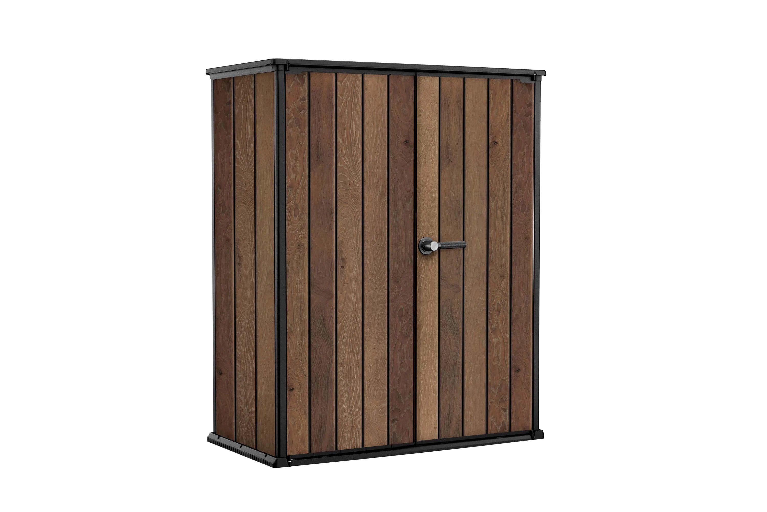Focus Garden Garten-Geräteschrank "Deco Vertical" 1400L Holzoptik wetterfest mit 2 Regalen, Abschließbar, L140cm x B73,6cm x H170,4cm