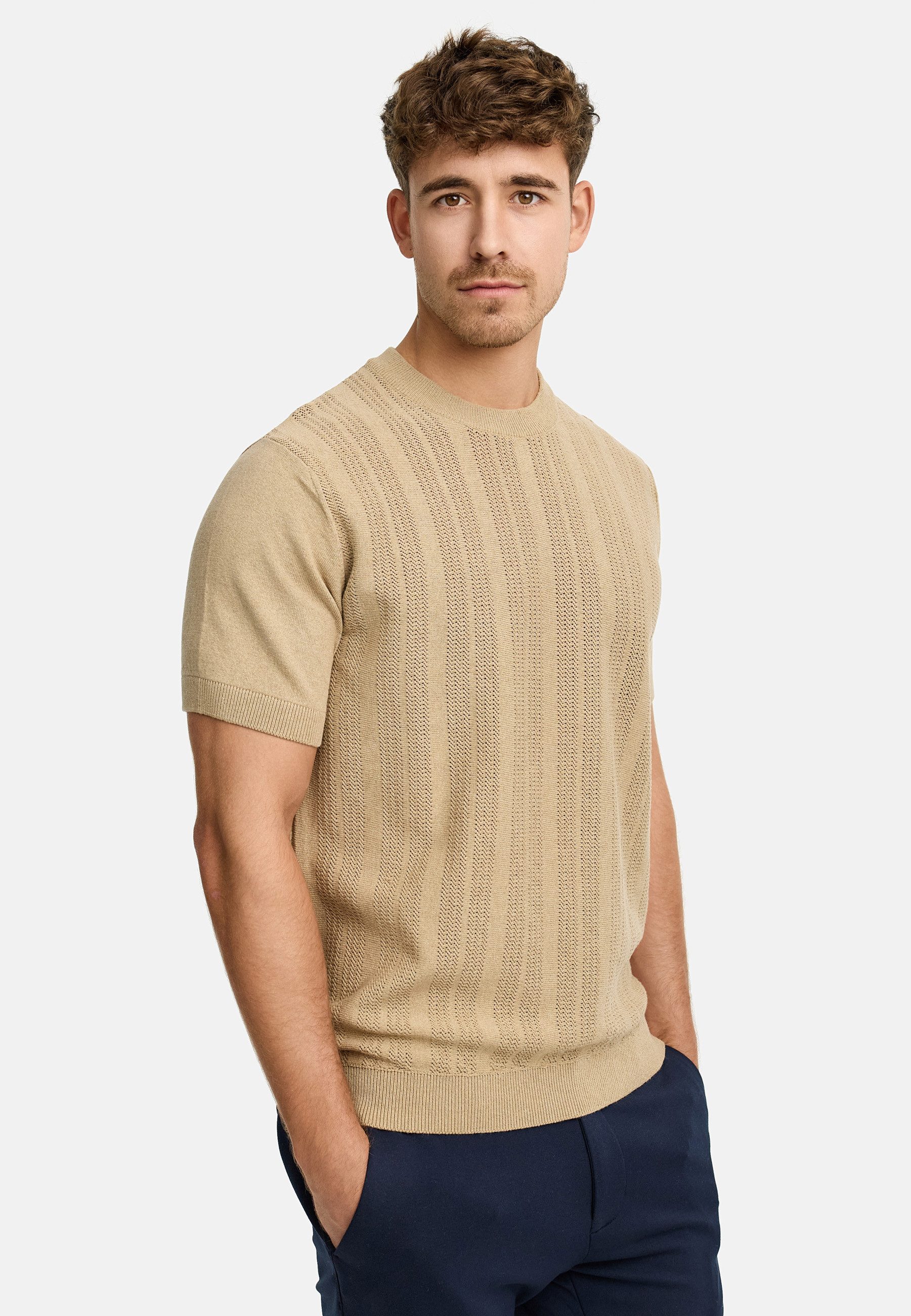 INDICODE T-Shirt Herren INVarson Shirt Tee Herrenshirt mit vertikalem Strickmuster für eine stilvolle Optik – Bild 4 von 5