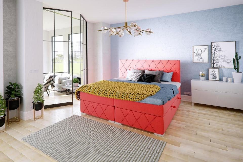 Zum niedrigsten Preis erhältlich JVmoebel Bett Boxspring Bett Doppel Betten Bettkasten Polster Textil Rot Hotel Luxus