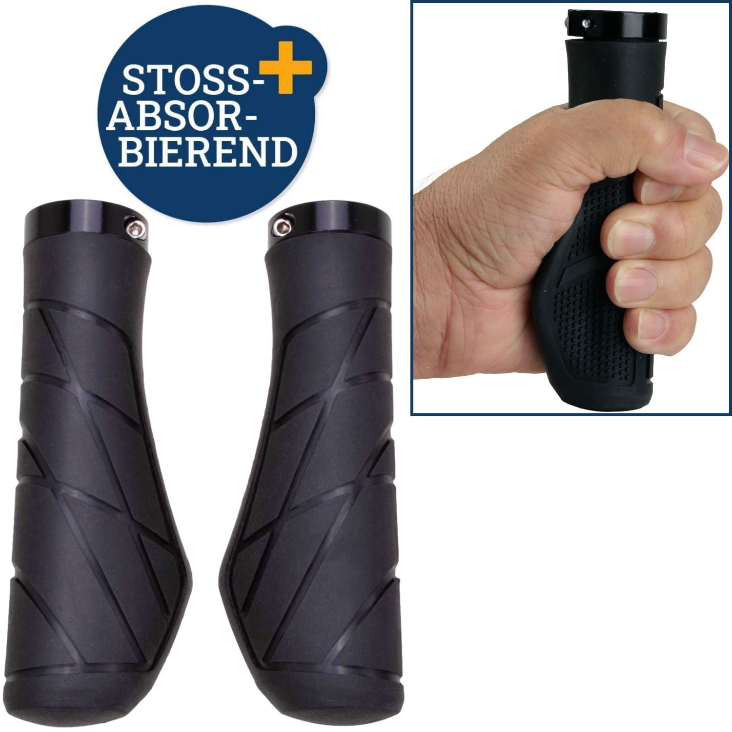 Diedrich Filmer GmbH Fahrradlenkergriff Fahrrad-Griffe Ergonomisch Gummi Schraubgriffe (2x Lenkergriffe, 2-St., Set), Set 135mm Lenker-Griffe Ergo Antirutsch Lenkergriffe Fahrradgriffe
