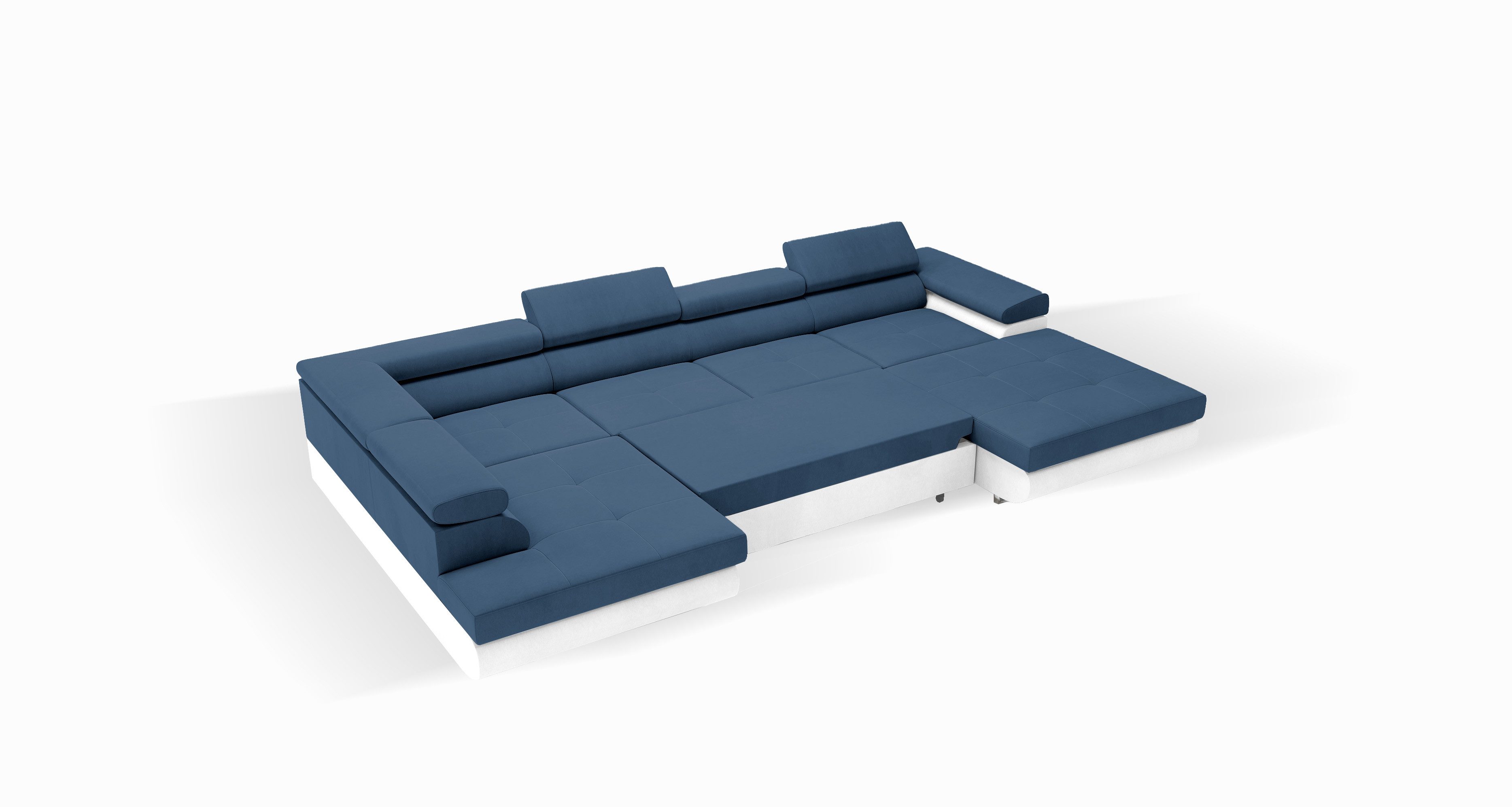 Goldstoff Wohnlandschaft RELAX U Ecksofa mit Schlaffunktion, Kunstleder & Samt, 345 × 205 cm, zwei Bettkästen, verstellbare Kopfstützen