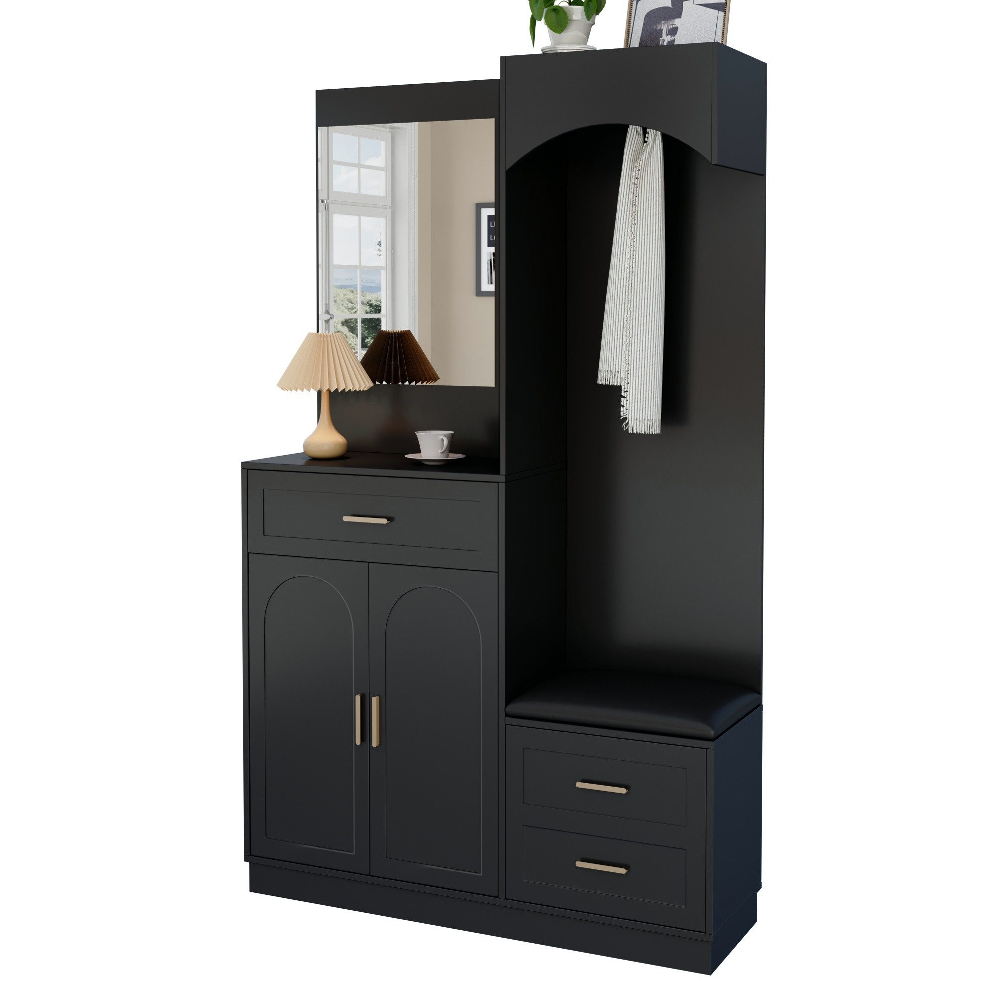Ulife Kompaktgarderobe Garderobenschrank und Schuhschrankkombination, 110x33x185,5cm (1-St) Eingangsschrank, multifunktionales Lagerregal mit Spiegel