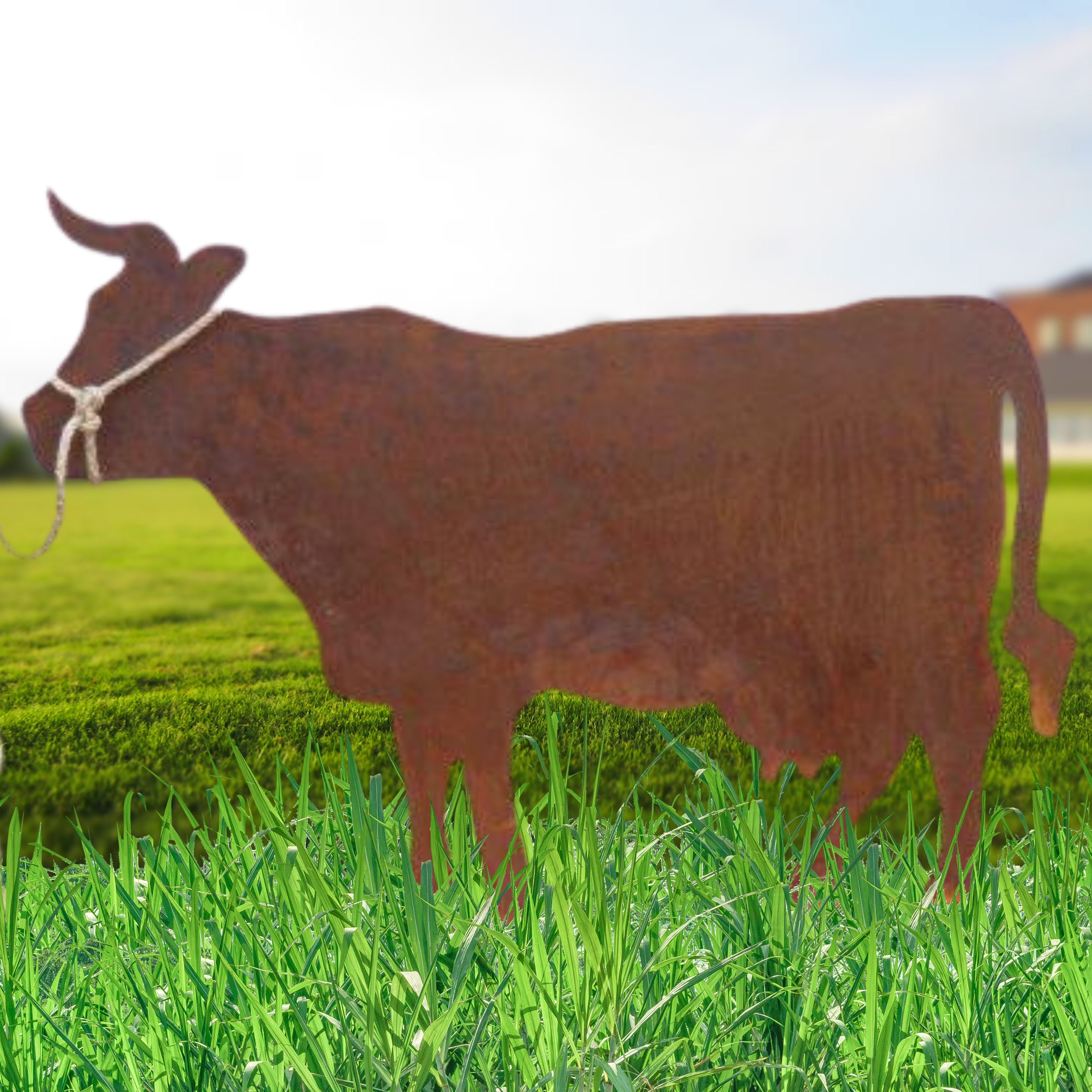 Rostikal Gartenfigur Kuh Deko Figur Garten Skulptur, Echter Rost günstig online kaufen