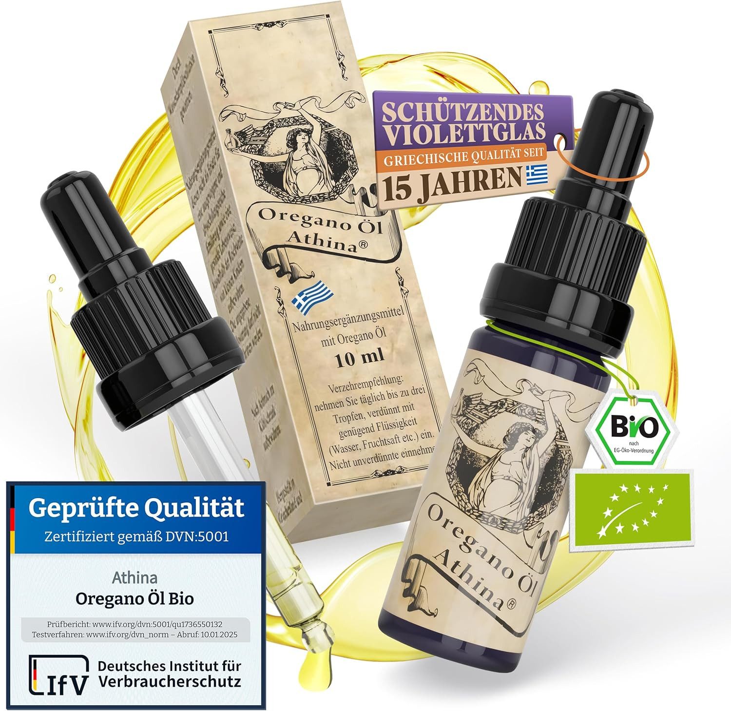 Athina Oregano Öl Bio DE-ÖKO-006 80% Carvacrol Oreganoöl Bio Tropfen Tropfen, 10 ml
