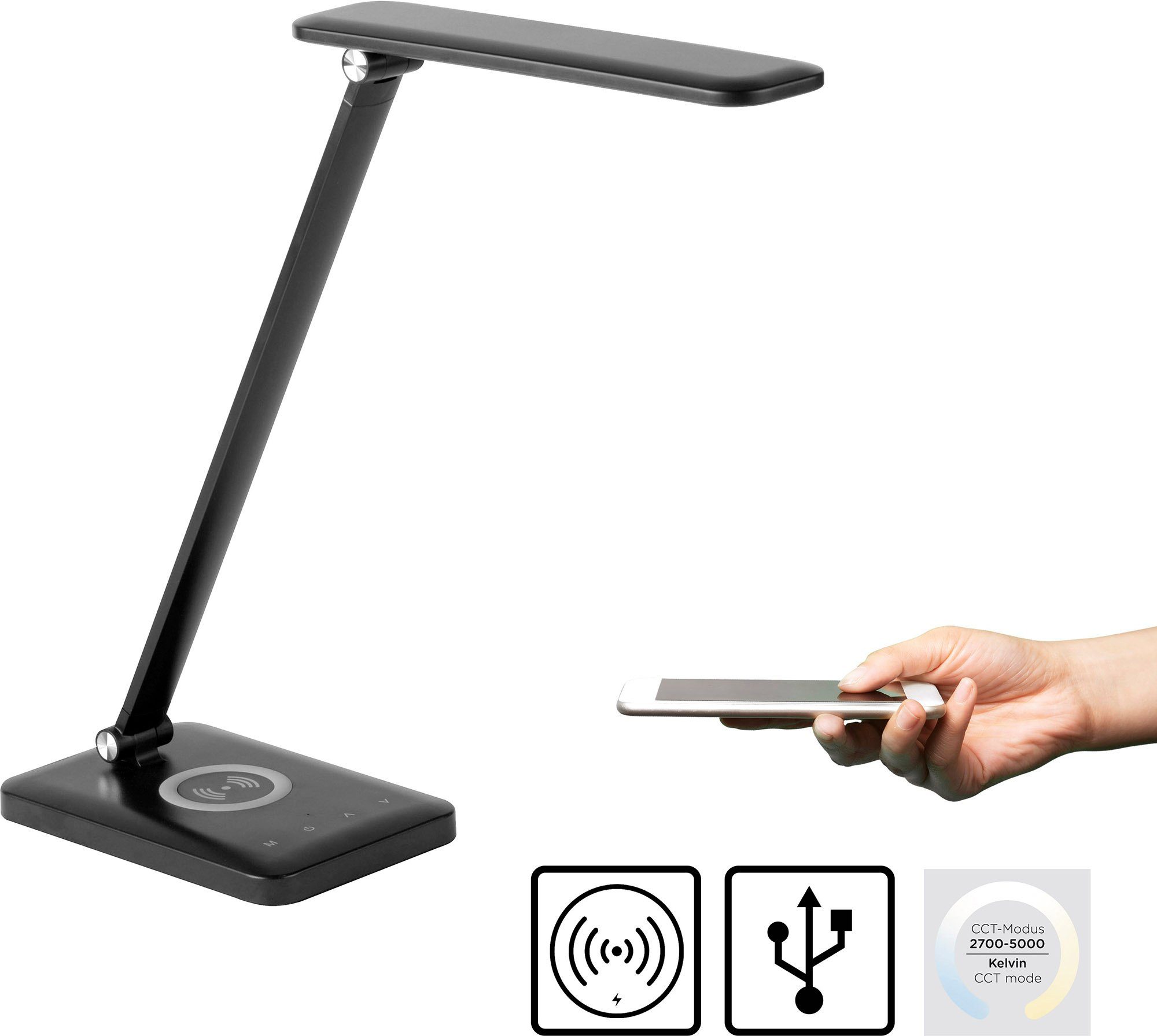 JUST LIGHT LED Tischleuchte FLORENTINA, Dimmfunktion, Farbsteuerung, USB-Ladefunktion, mehrere Helligkeitsstufen, LED fest integriert, Kaltweiß, Neutralweiß, Warmweiß, Touchdimmer, CCT, Ladefunktion für Handy über USB oder per Induktion