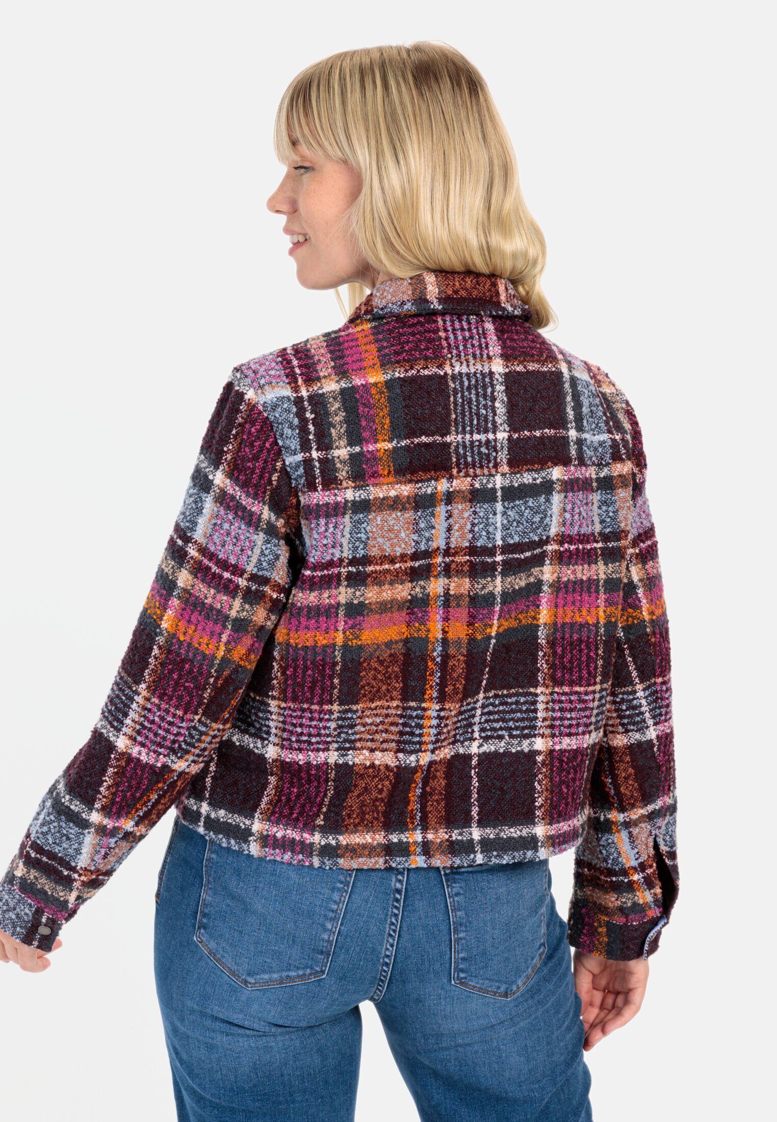 camel active Kurzjacke im Karomuster Langarm Liegekragen günstig online kaufen