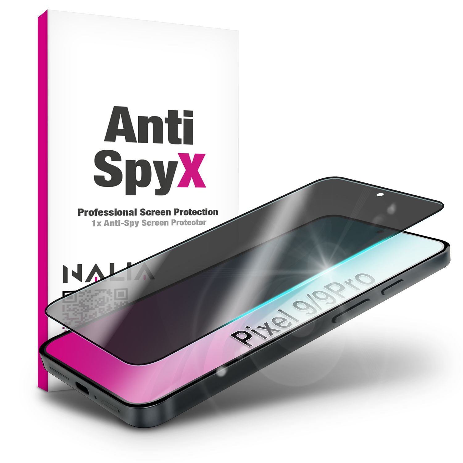 Nalia Schutzfolie Google Pixel 9,Google Pixel 9 Pro, AntiSpyX / Privacy Schutzglas / Display Blickschutz / für Privatsphäre