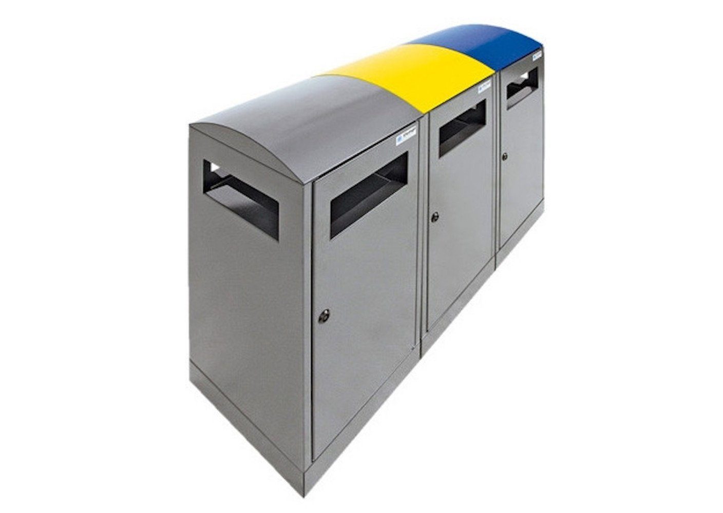 PROREGAL® Mülltrennsystem Abfallbehälter für Außenbereiche, 3x40L, HxBxT 81x105x35cm, Blau/Gelb