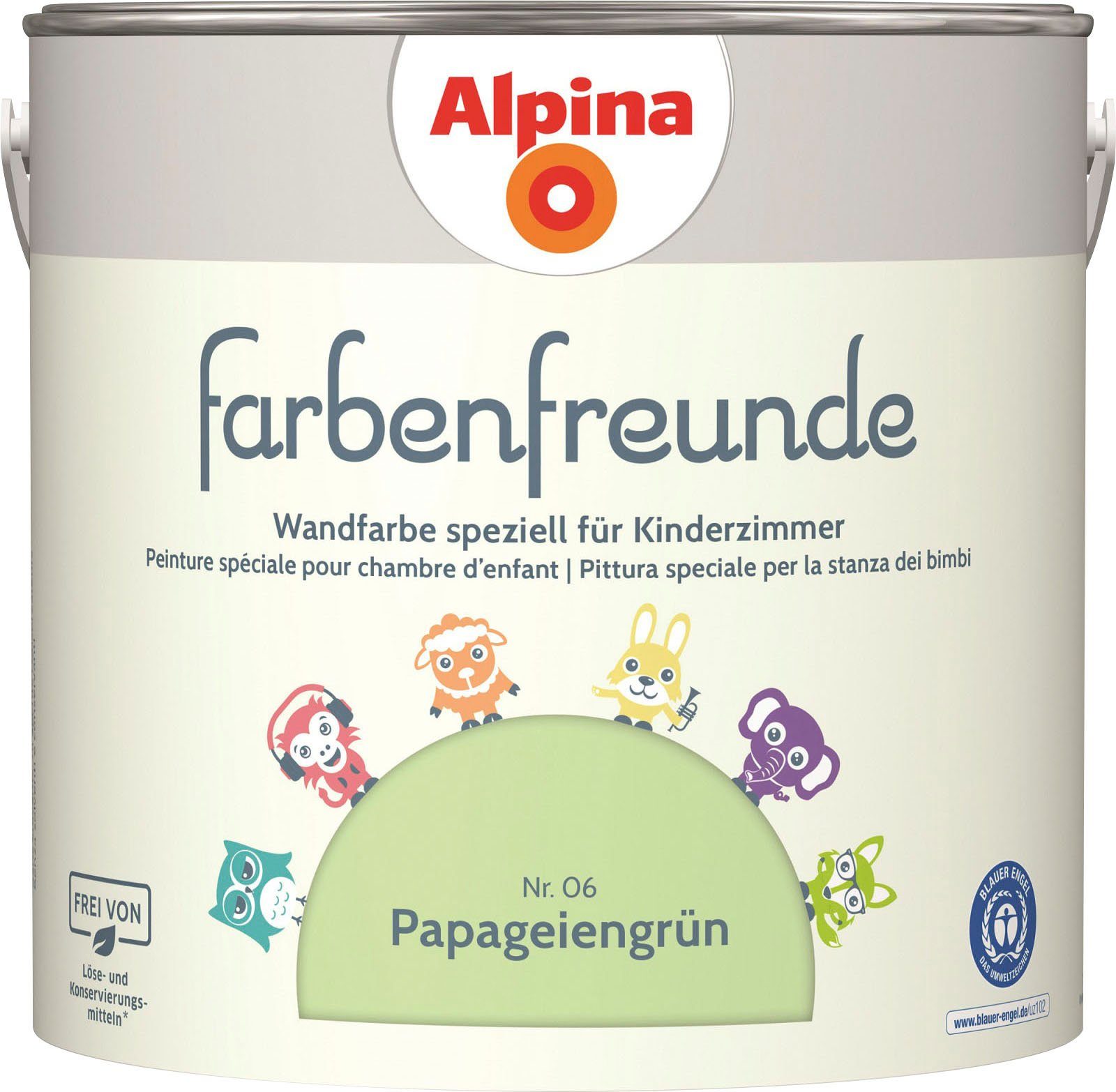 Alpina Wandfarbe farbenfreunde, für Kinderzimmer, matt, 2,5 Liter Papageiengrün | Dispersionsfarben
