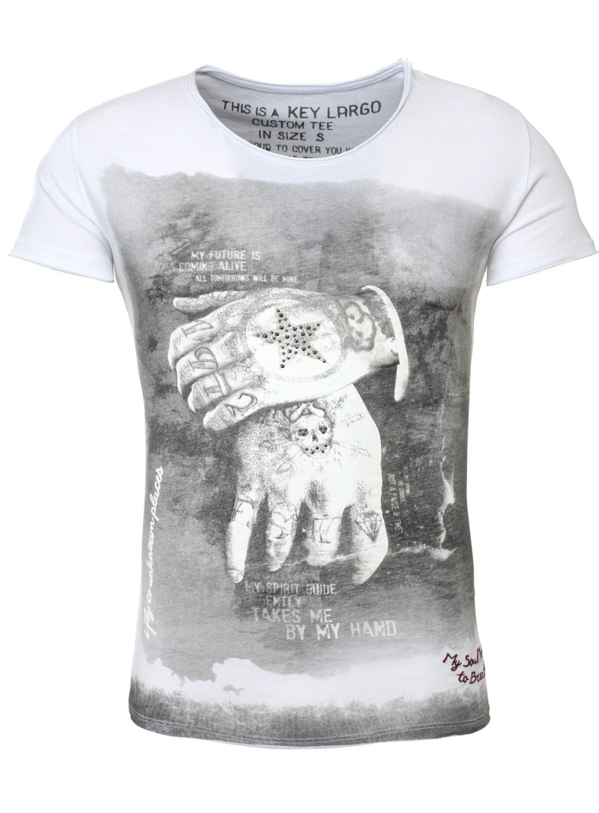 Key Largo T-Shirt T-Shirt Alive Tattoo Hand Print Motiv vintage Look MT00080 V-Auschnitt bedruckt kurzarm slim fit