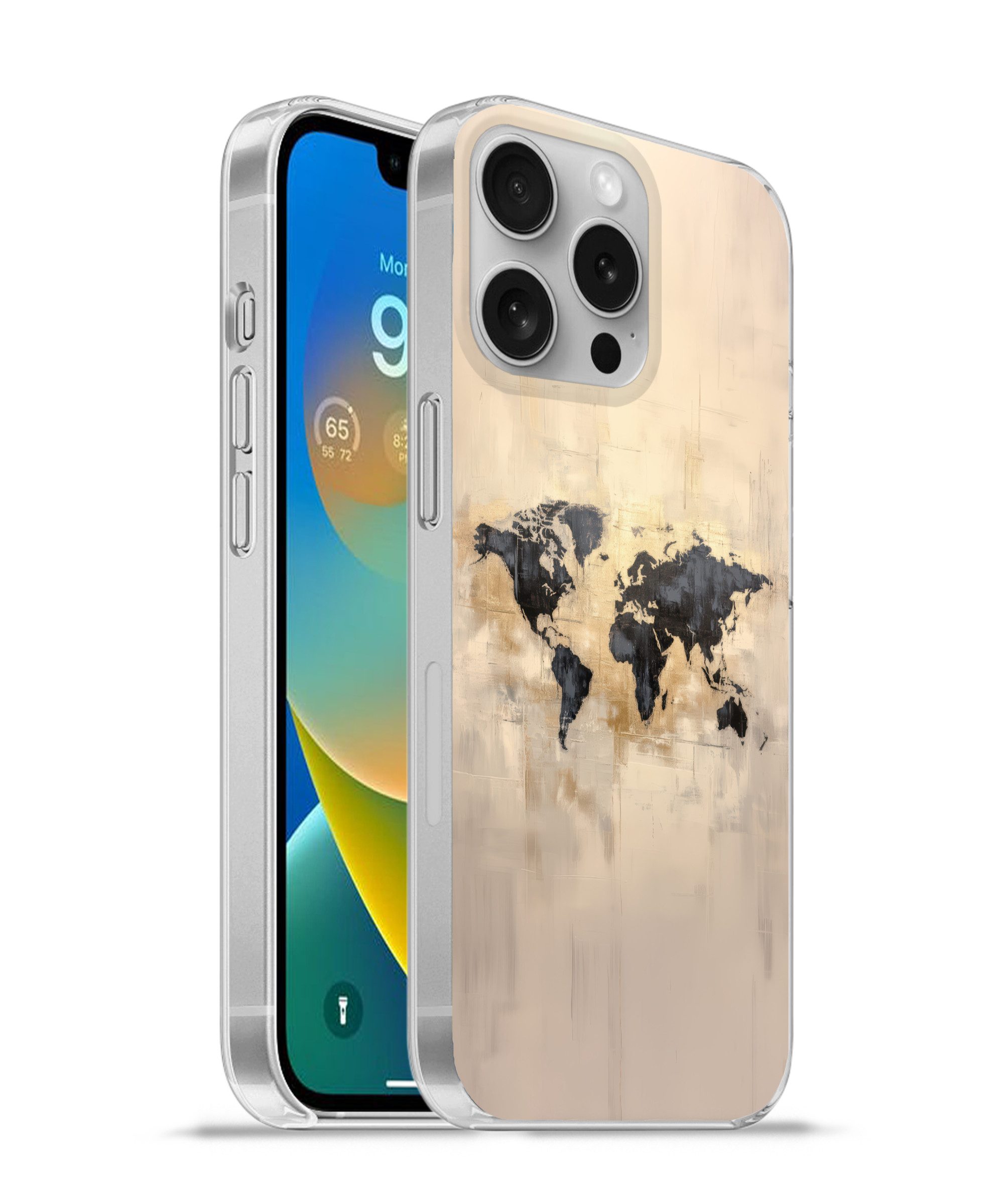 MuchoWow Handyhülle für Apple iPhone 16 Pro Weltkarte - Gold - Schwarz - Abstrakt, Smartphone-Bumper, Print, Handy Schutzhülle Dünn