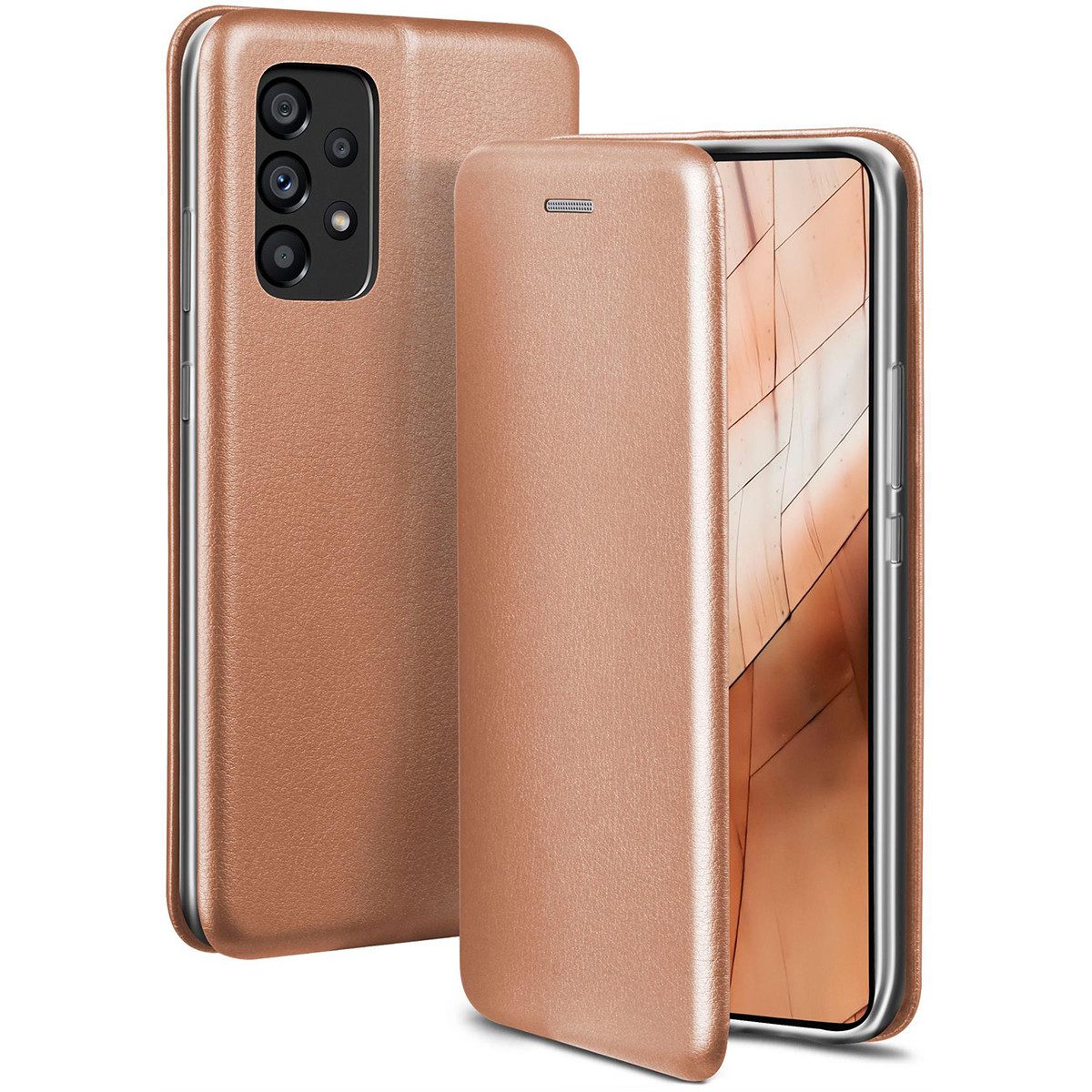 ONEFLOW Handyhülle für Samsung Galaxy A53 5G Premium Hülle Business Cover Rosa 6,46 Zoll, 360 Grad Schutzhülle Flip Case Etui Klapphülle Dünn Leder Handy Tasche