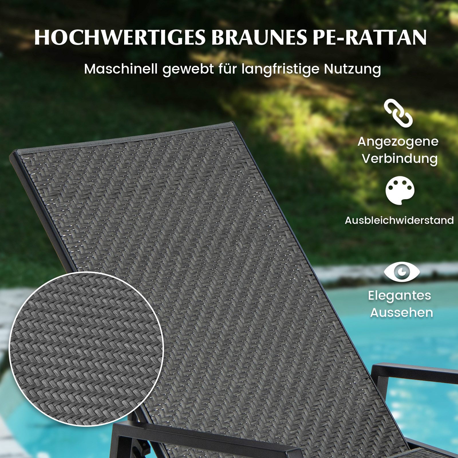 COSTWAY Gartenliege, 1 St., Sonnenliege Rattan, 5 fach verstellbar