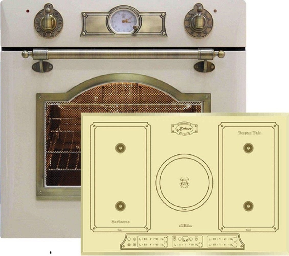 Kaiser Küchengeräte Backofen-Set Herd Set Autark Elektro Einbaubackofen,Retro, 60cm, 67L+Induktionskochfeld 77cm EH 6355 ElfEm+KCt 7797FIElfEm,., mit 1-fach-Teleskopauszug