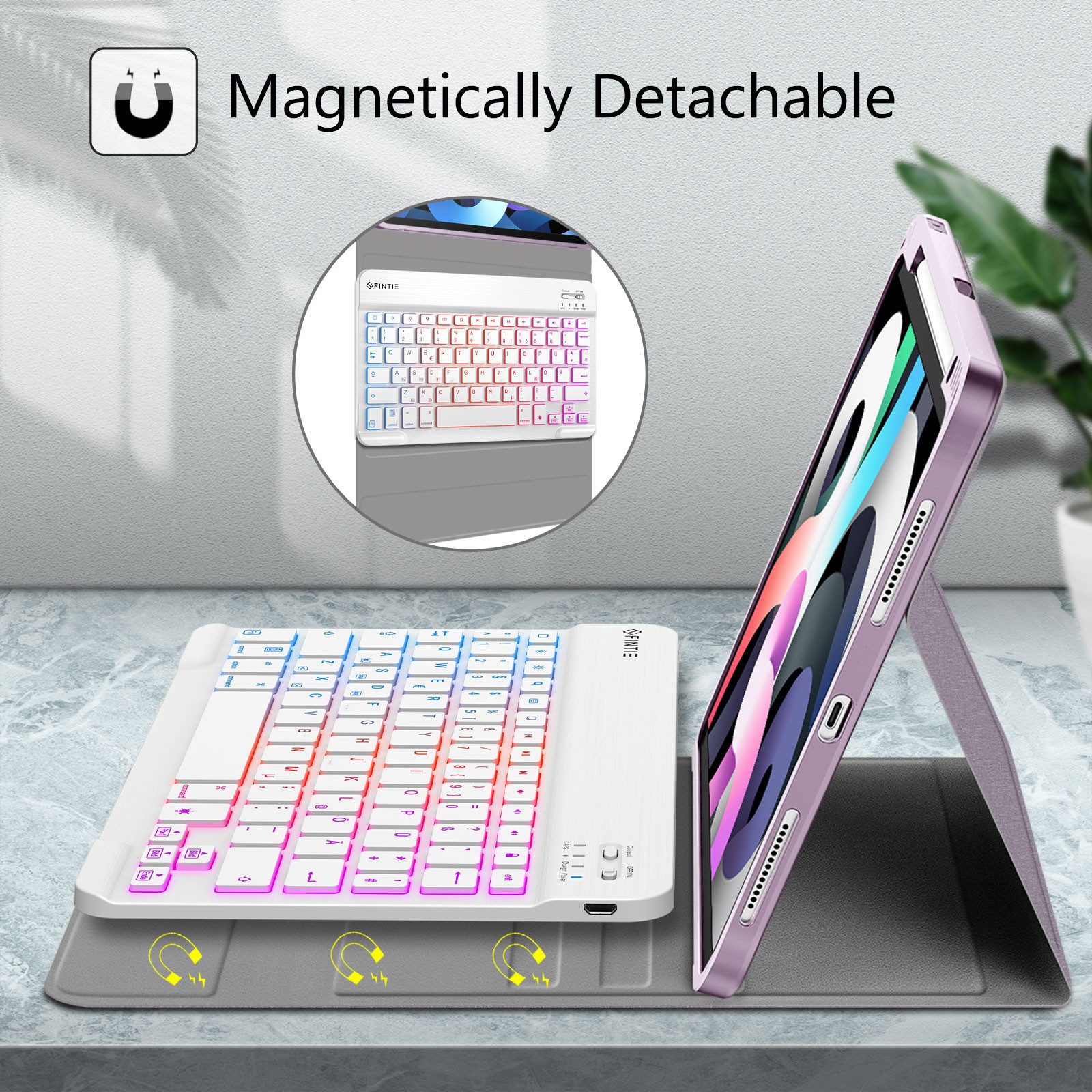 Fintie Tablet-Hülle für iPad Air 11'' M4/M3/M2(2026/2025/2024), iPad Air 5/4 Gen 2022/2020 10.9 Zoll, Keyboard mit DIY Hintergrundbeleuchtung, Deutsches QWERTZ Layout