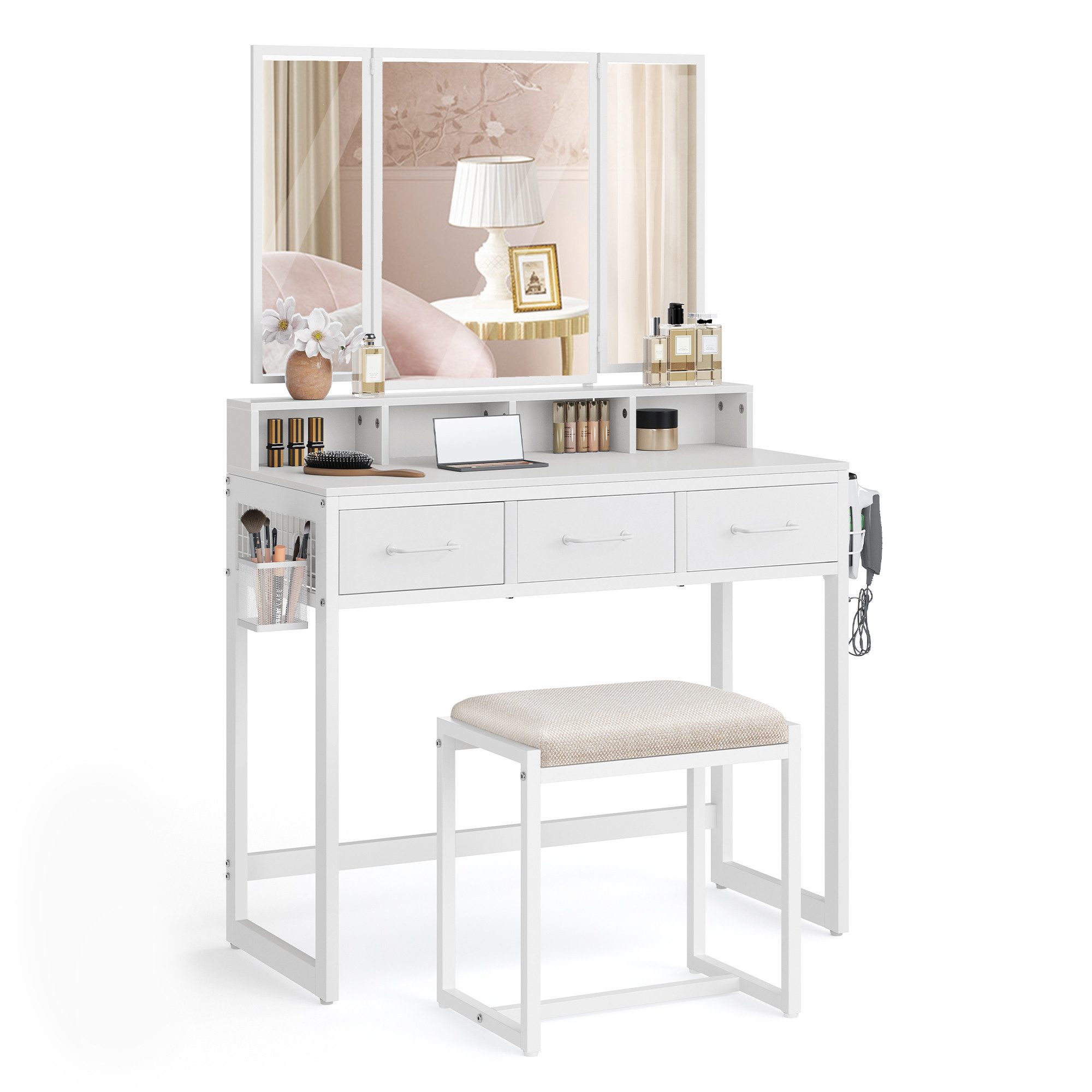 VASAGLE Schminktisch Frisiertisch mit Dreispiegel, 3 Schubladen, Haartrockn günstig online kaufen
