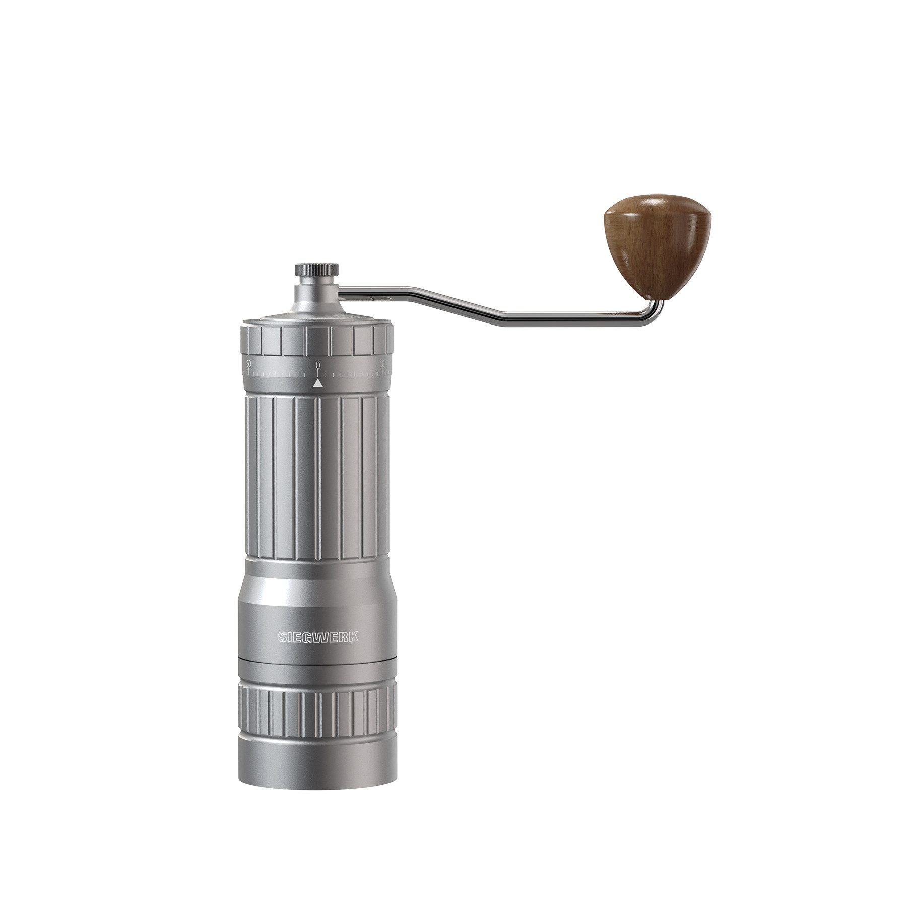 SIEGWERK Kaffeemühle Design-Hand-Kaffeemühle für beste Mahlergebnisse, Präzisions-Edelstahl-Mahlwerk, Korpus Aluminium, Handgriff Holz