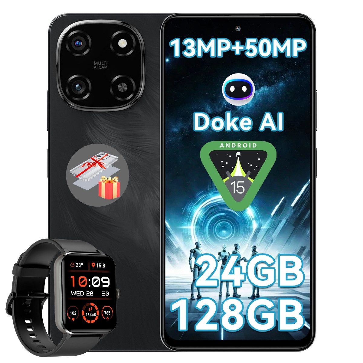 blackview Color 6 incl. R50 Handy (128 GB Speicherplatz, 50 MP Kamera, Helio G81, 50MP, Android 15, DokeOS 4.1, Doke AI)