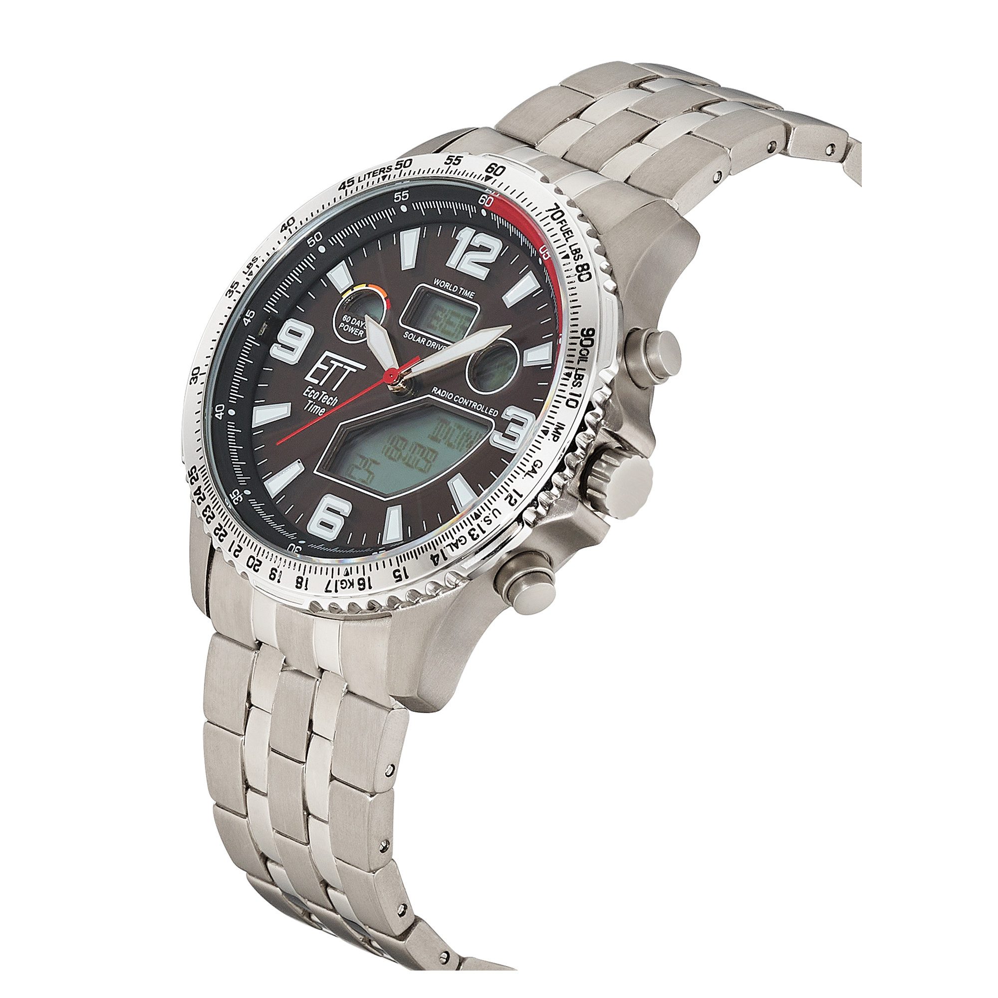 ETT Funkchronograph Professional World Timer EGT-11720-22L, Armbanduhr, Solar, Herrenuhr, analog, digital, automatischer Kalender